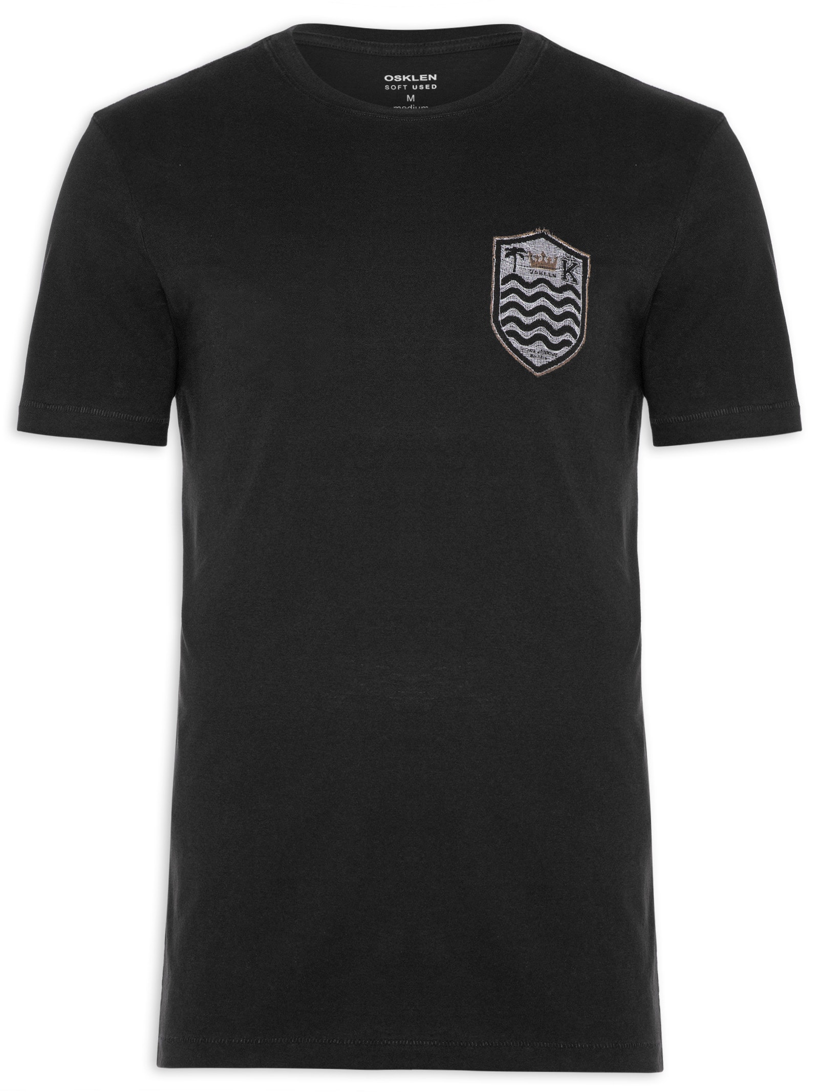 Camiseta Masculina Manga Curta Gola Careca Soft Used Brasão Gaze Preto Osklen