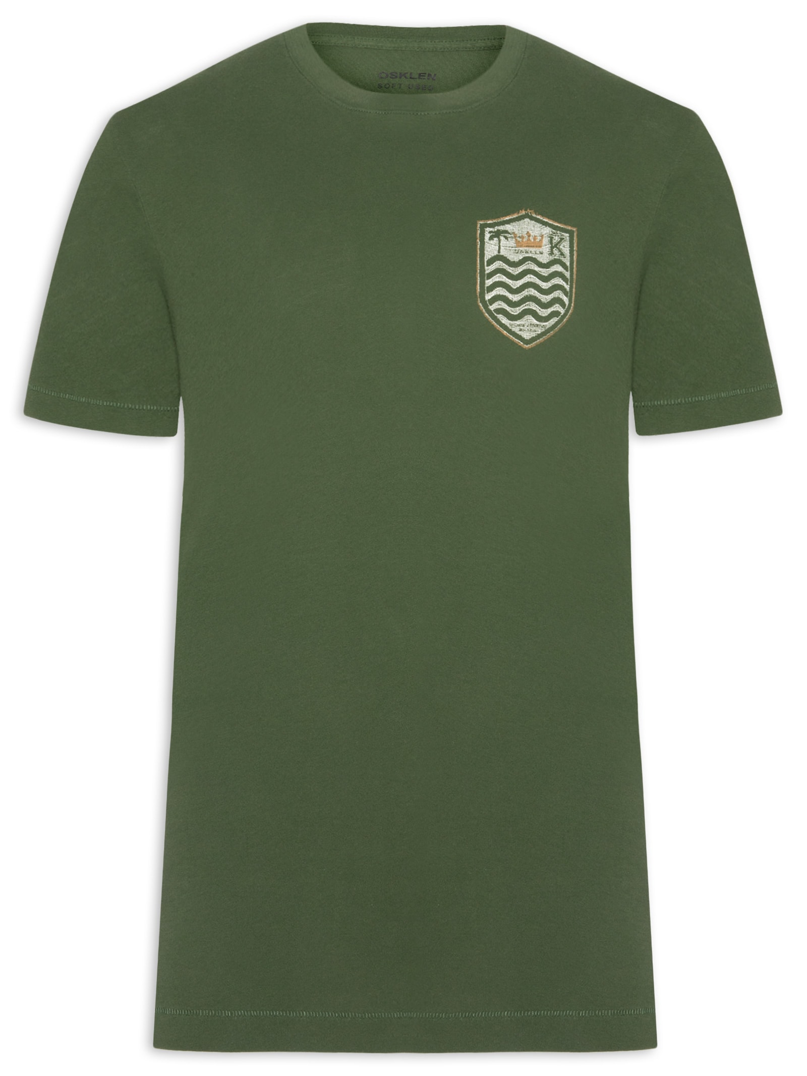 Camiseta Masculina Manga Curta Gola Careca Soft Used Brasão Gaze Verde Osklen