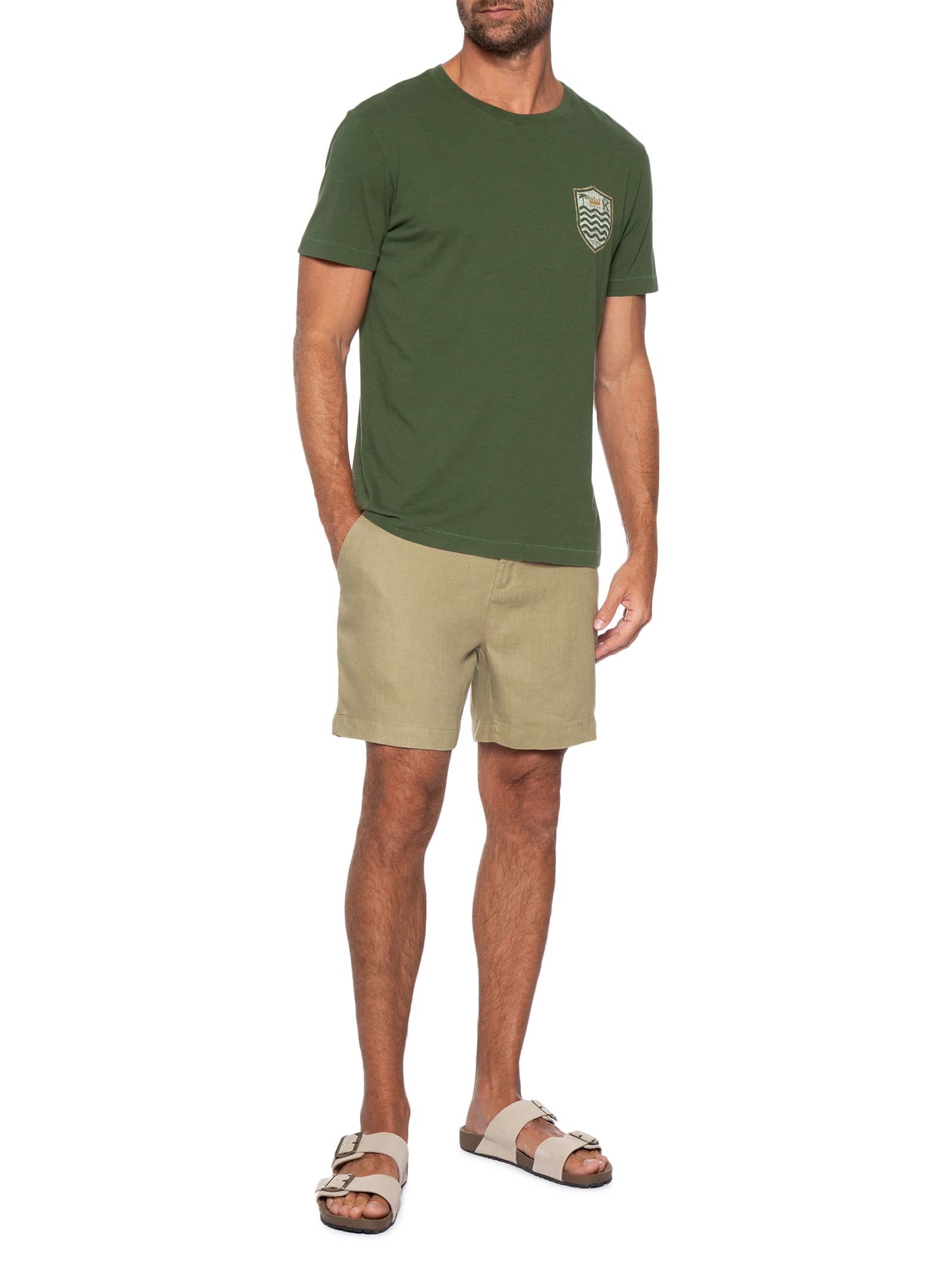 Camiseta Masculina Manga Curta Gola Careca Soft Used Brasão Gaze Verde Osklen