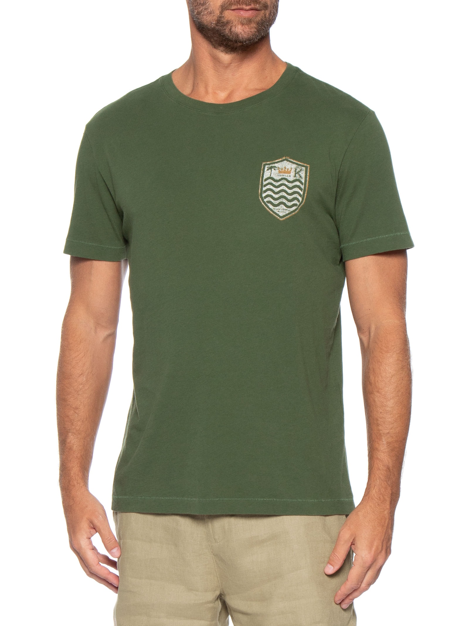 Camiseta Masculina Manga Curta Gola Careca Soft Used Brasão Gaze Verde Osklen