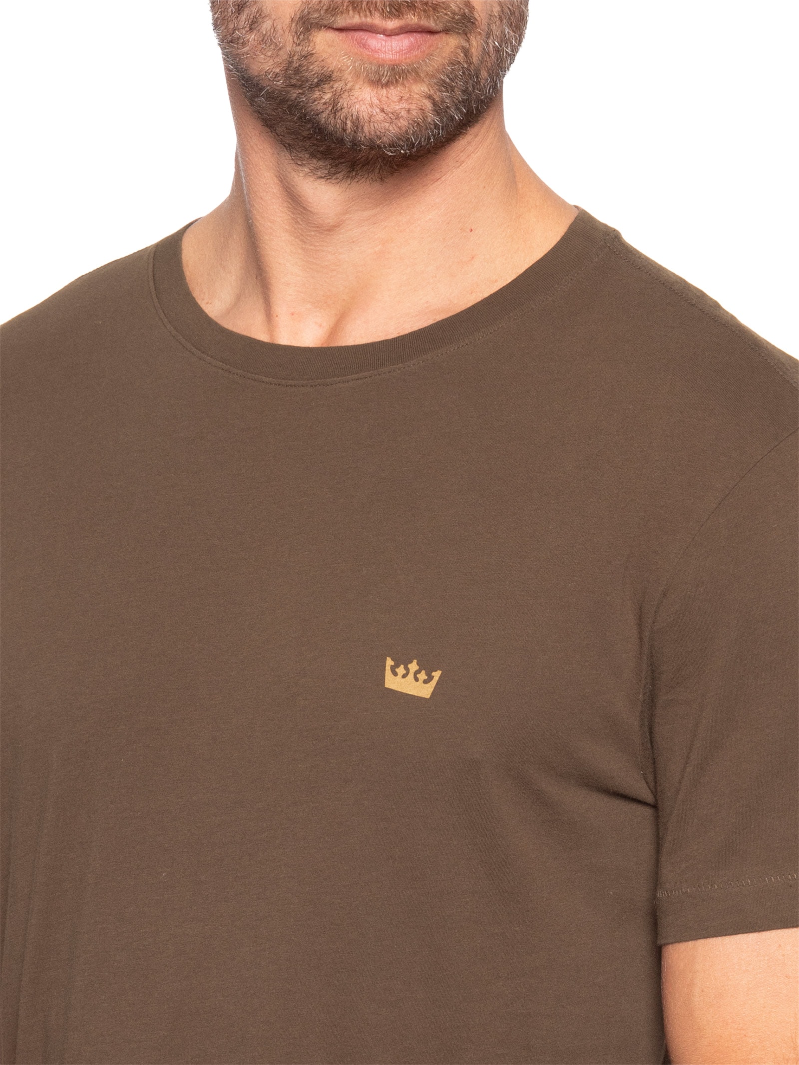 Camiseta Masculina Manga Curta Gola Careca Soft Used Gold Crown Marrom Osklen