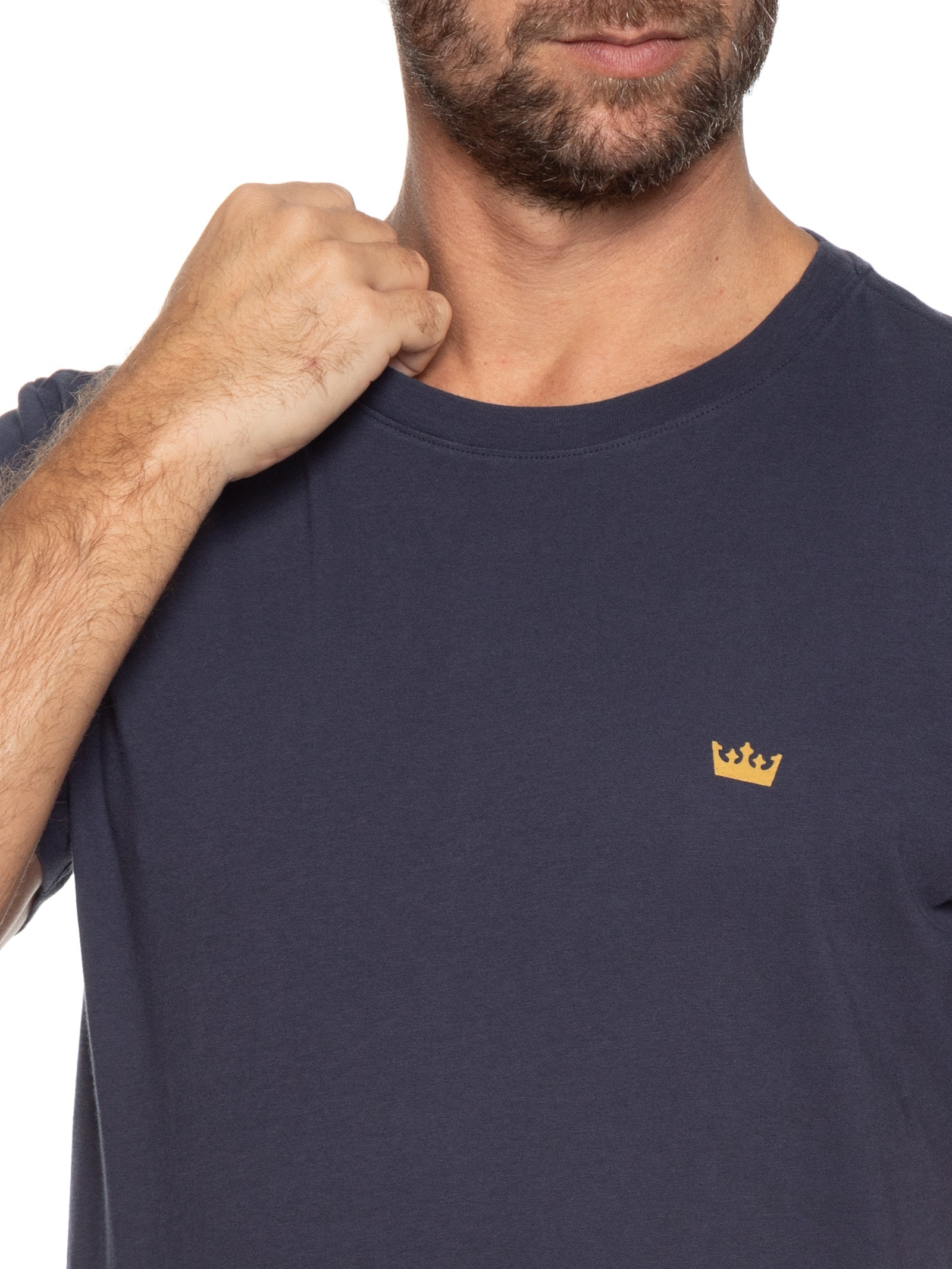 Camiseta Masculina Manga Curta Gola Careca Soft Used Gold Crown Mc Azul Osklen