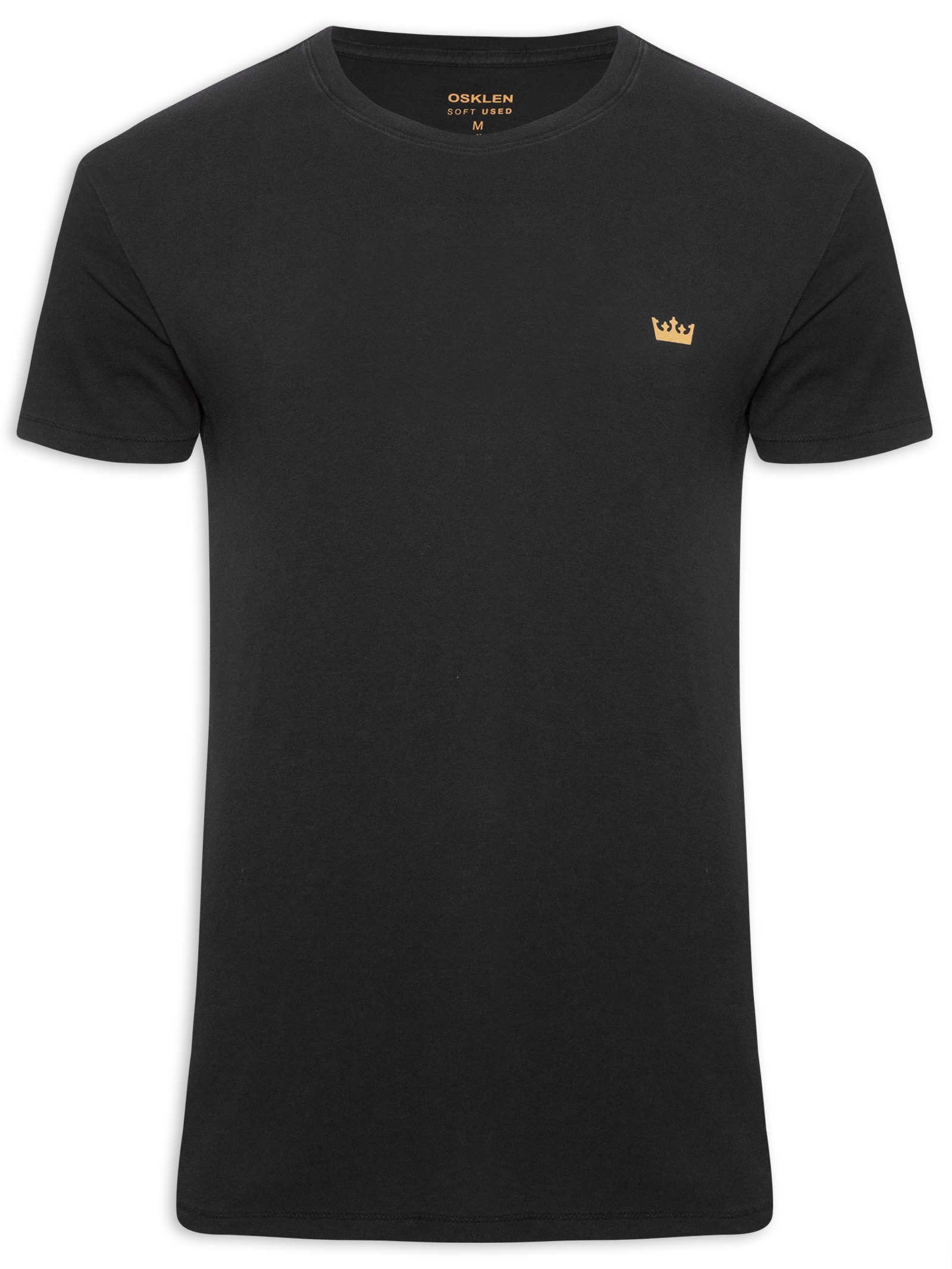 Camiseta Masculina Manga Curta Gola Careca Soft Used Gold Crown Mc Preto Osklen