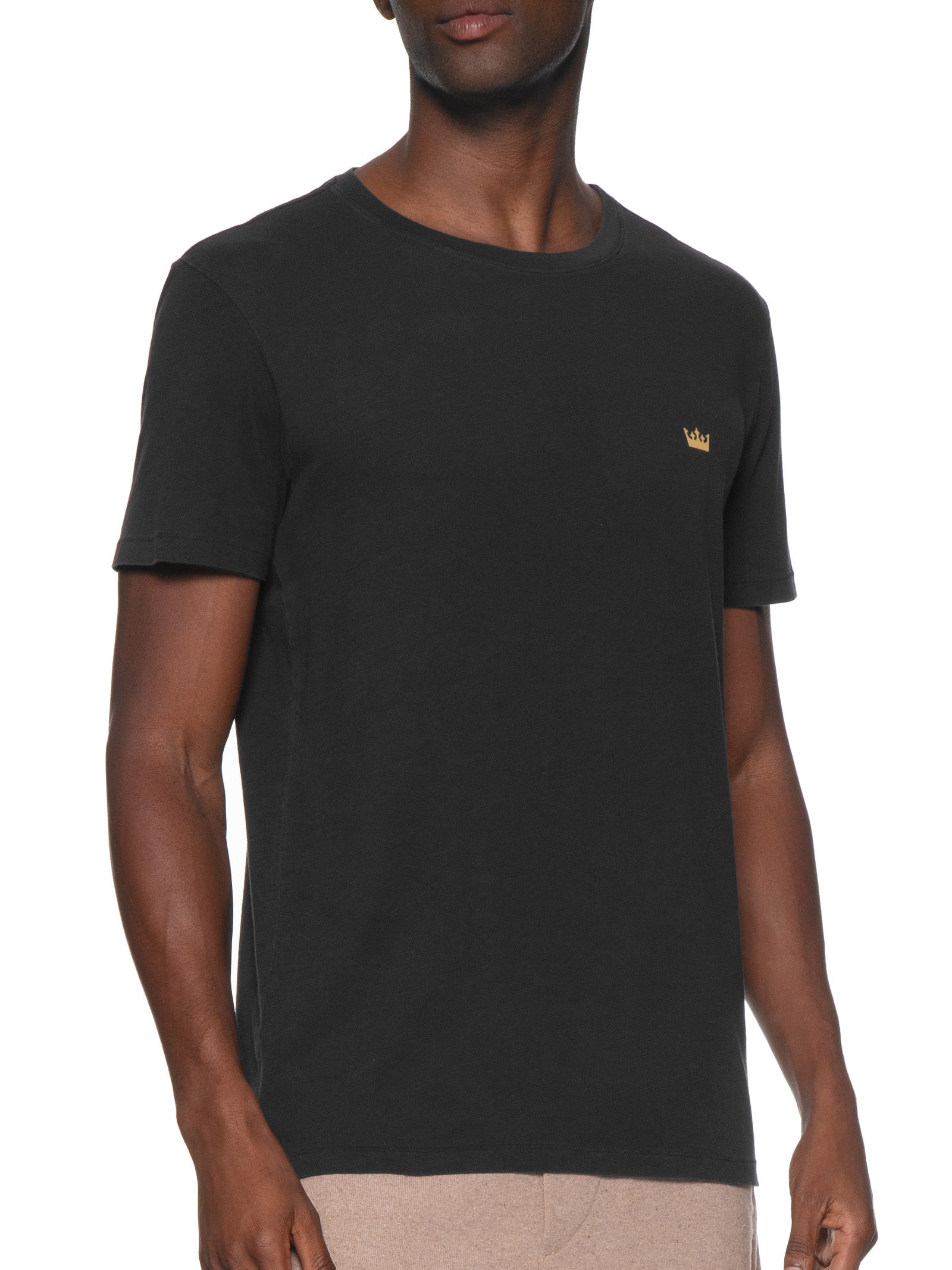 Camiseta Masculina Manga Curta Gola Careca Soft Used Gold Crown Mc Preto Osklen