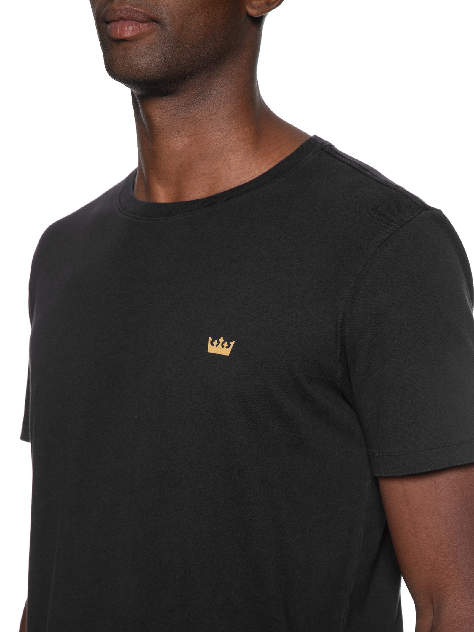 Camiseta Masculina Manga Curta Gola Careca Soft Used Gold Crown Mc Preto Osklen