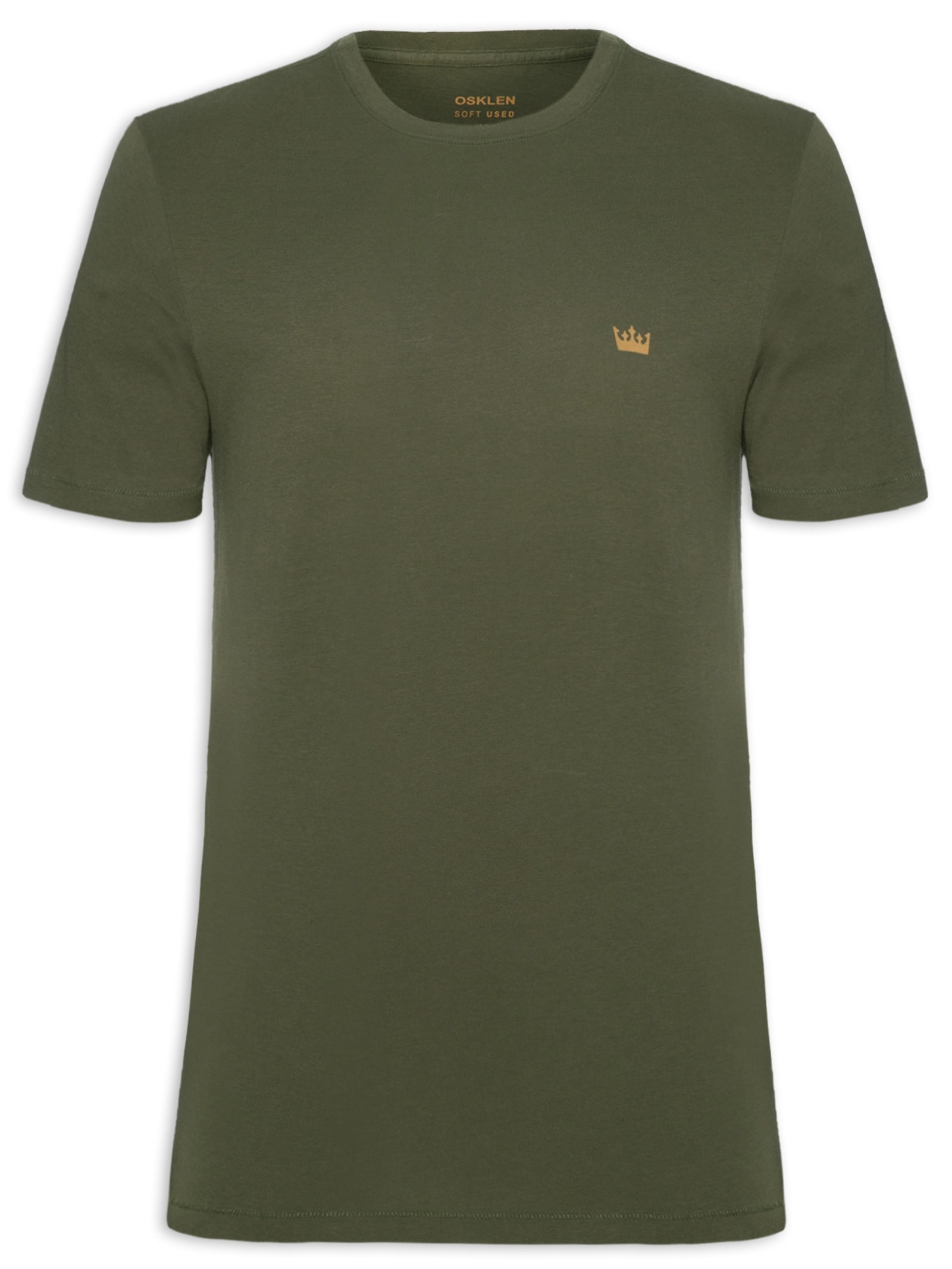 Camiseta Masculina Manga Curta Gola Careca Soft Used Gold Crown Mc Verde Osklen