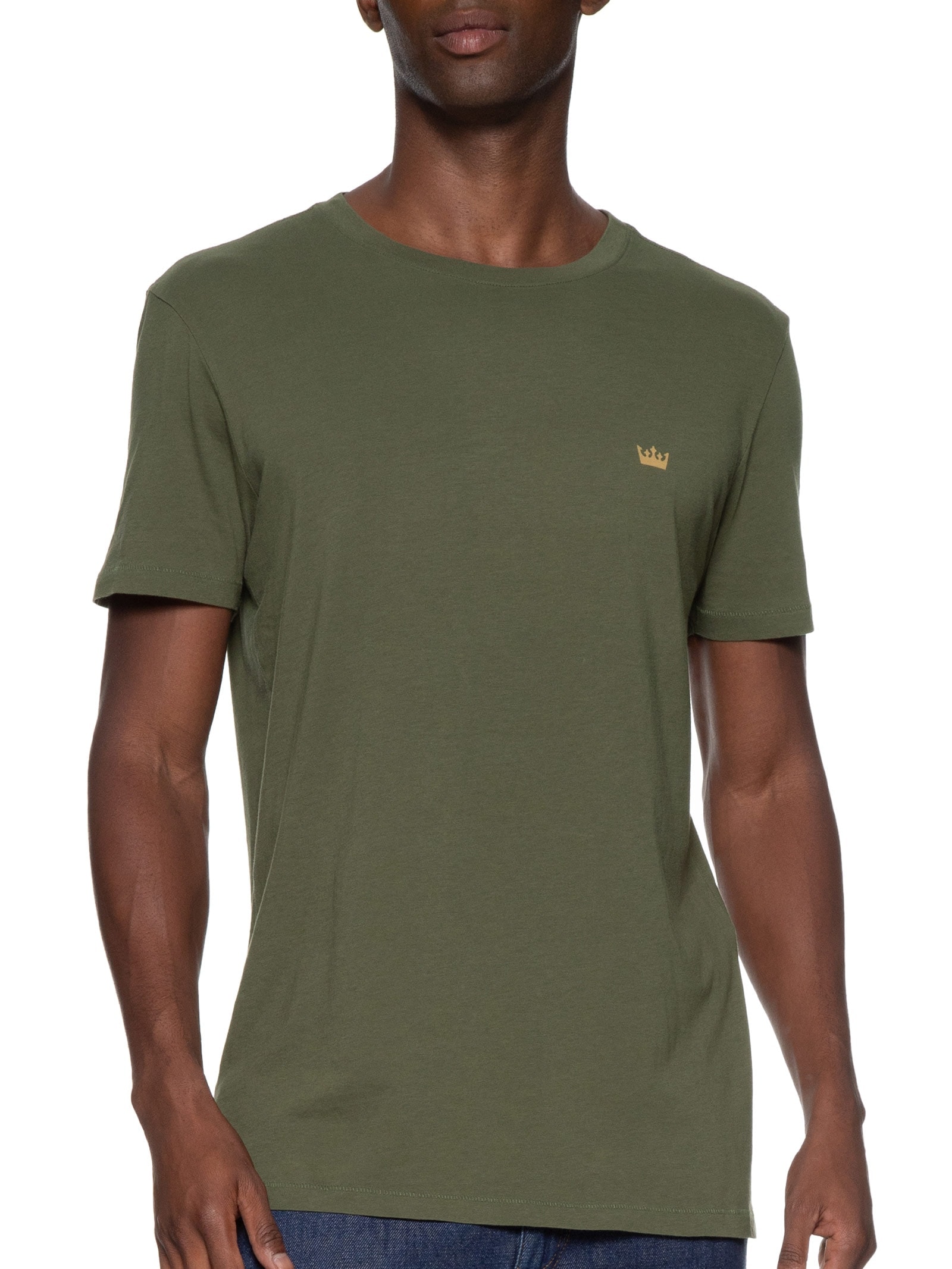 Camiseta Masculina Manga Curta Gola Careca Soft Used Gold Crown Mc Verde Osklen