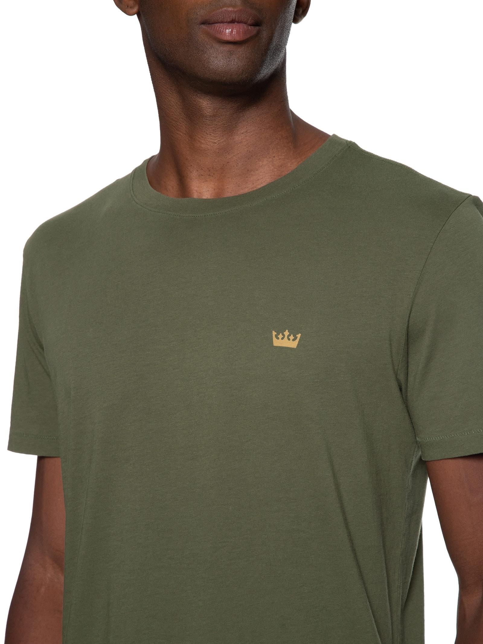 Camiseta Masculina Manga Curta Gola Careca Soft Used Gold Crown Mc Verde Osklen