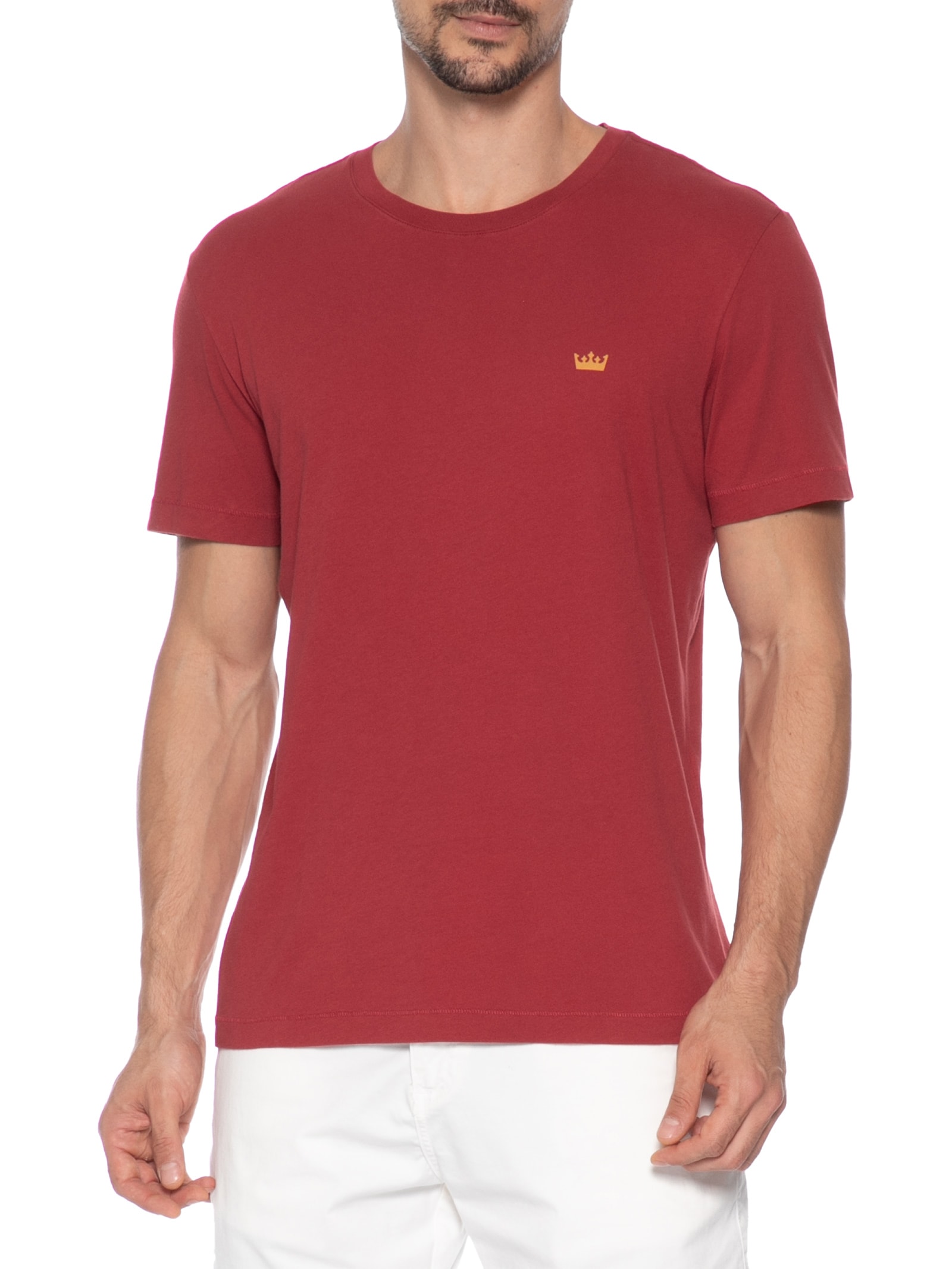 Camiseta Masculina Manga Curta Gola Careca Soft Used Gold Crown Mc Vermelho Osklen
