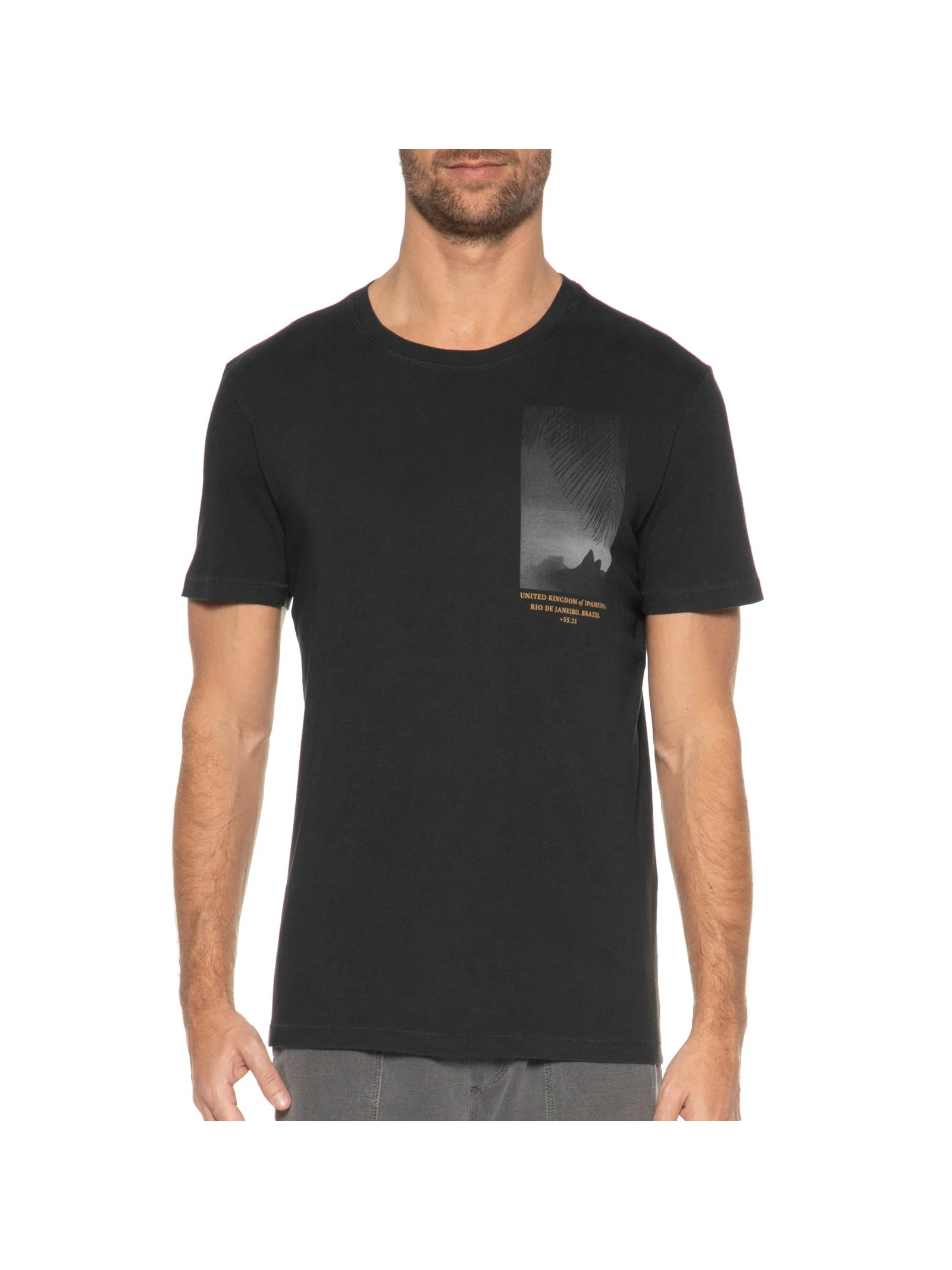 Camiseta Masculina Manga Curta Gola Careca Soft Used Uki Preto Osklen