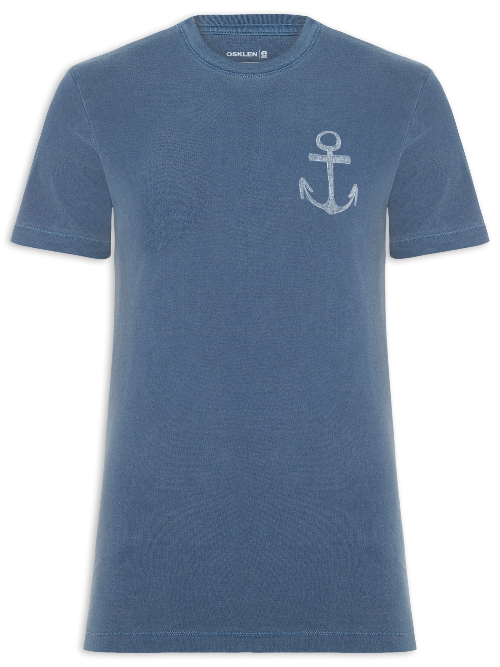Camiseta Masculina Manga Curta Gola Careca Stone Âncora Slim Azul Osklen