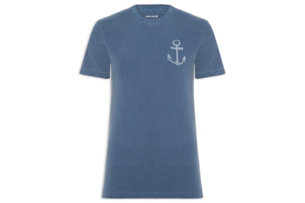 Camiseta Masculina Manga Curta Gola Careca Stone Âncora Slim - Azul