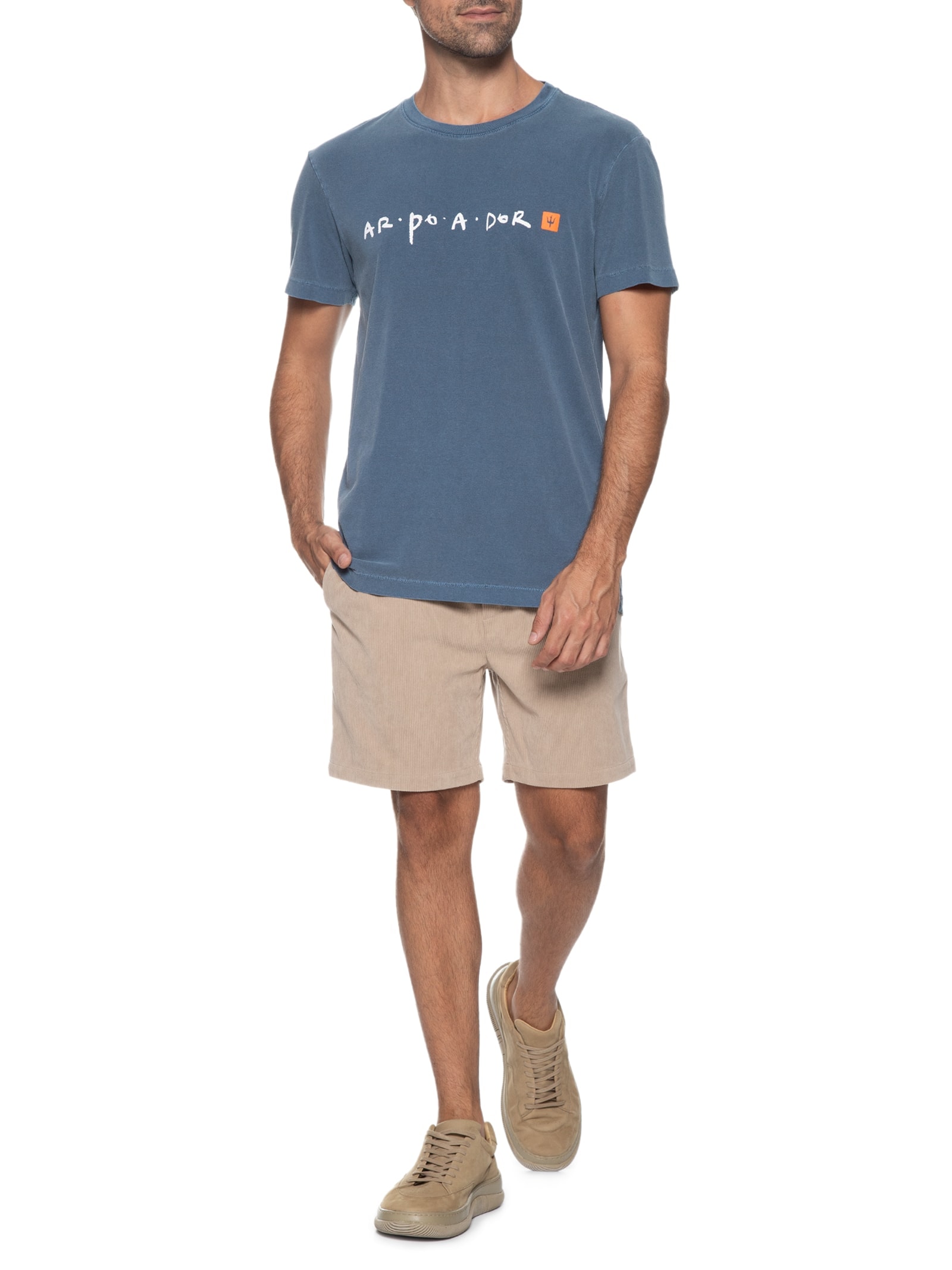 Camiseta Masculina Manga Curta Gola Careca Stone Arpoador Azul Osklen