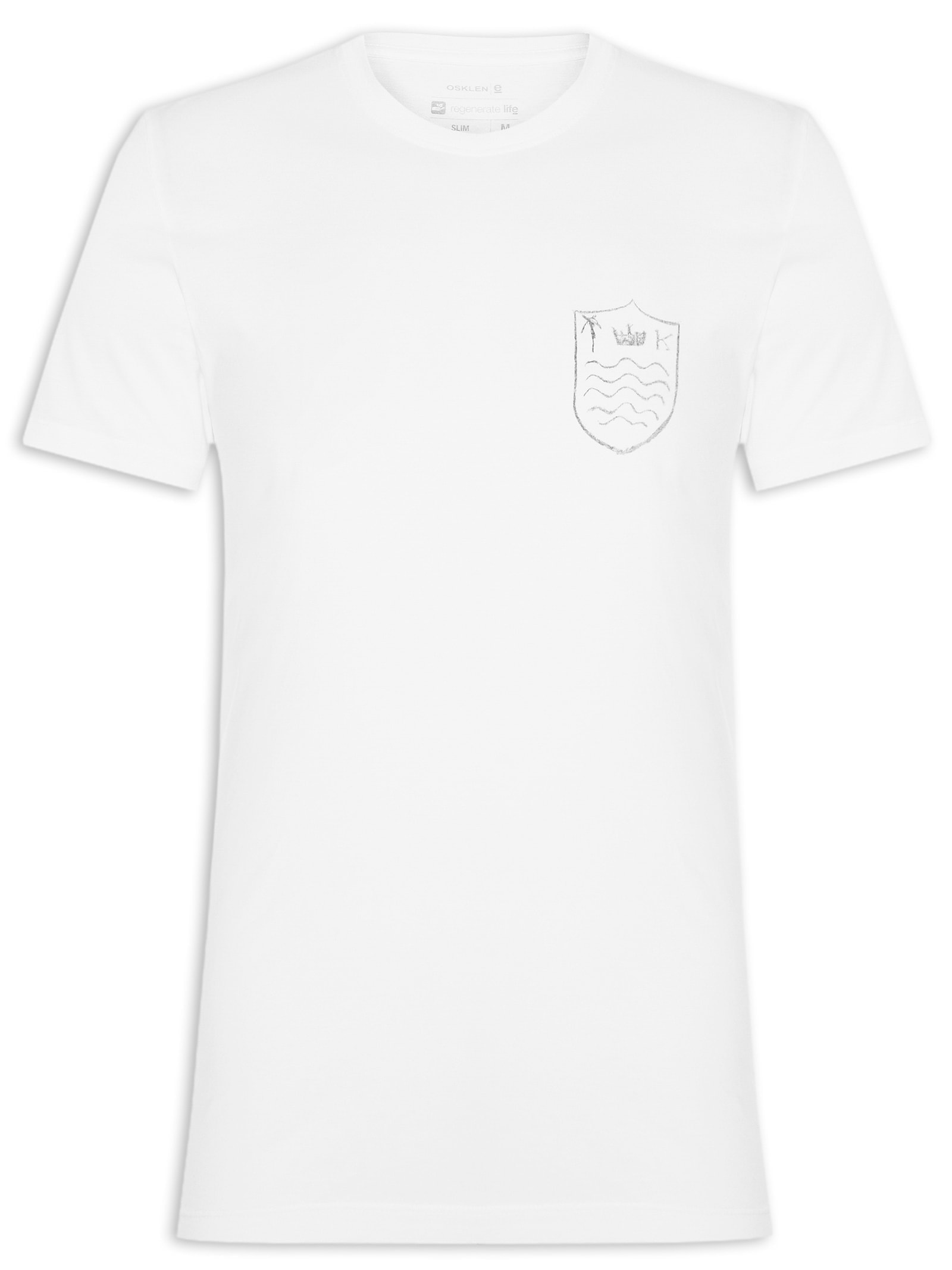 Camiseta Masculina Manga Curta Gola Careca Stone Brasao Rough Branco Osklen
