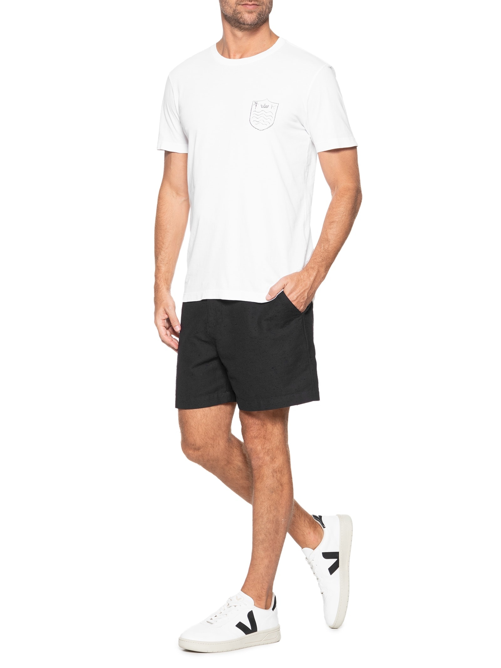 Camiseta Masculina Manga Curta Gola Careca Stone Brasao Rough Branco Osklen