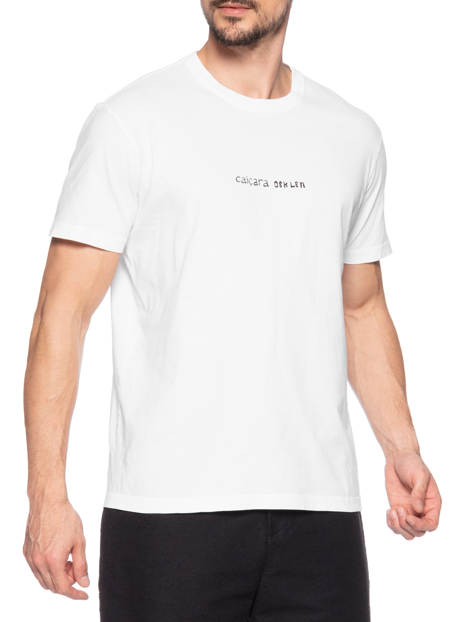 Camiseta Masculina Manga Curta Gola Careca Stone Caiçara Pics Branco Osklen