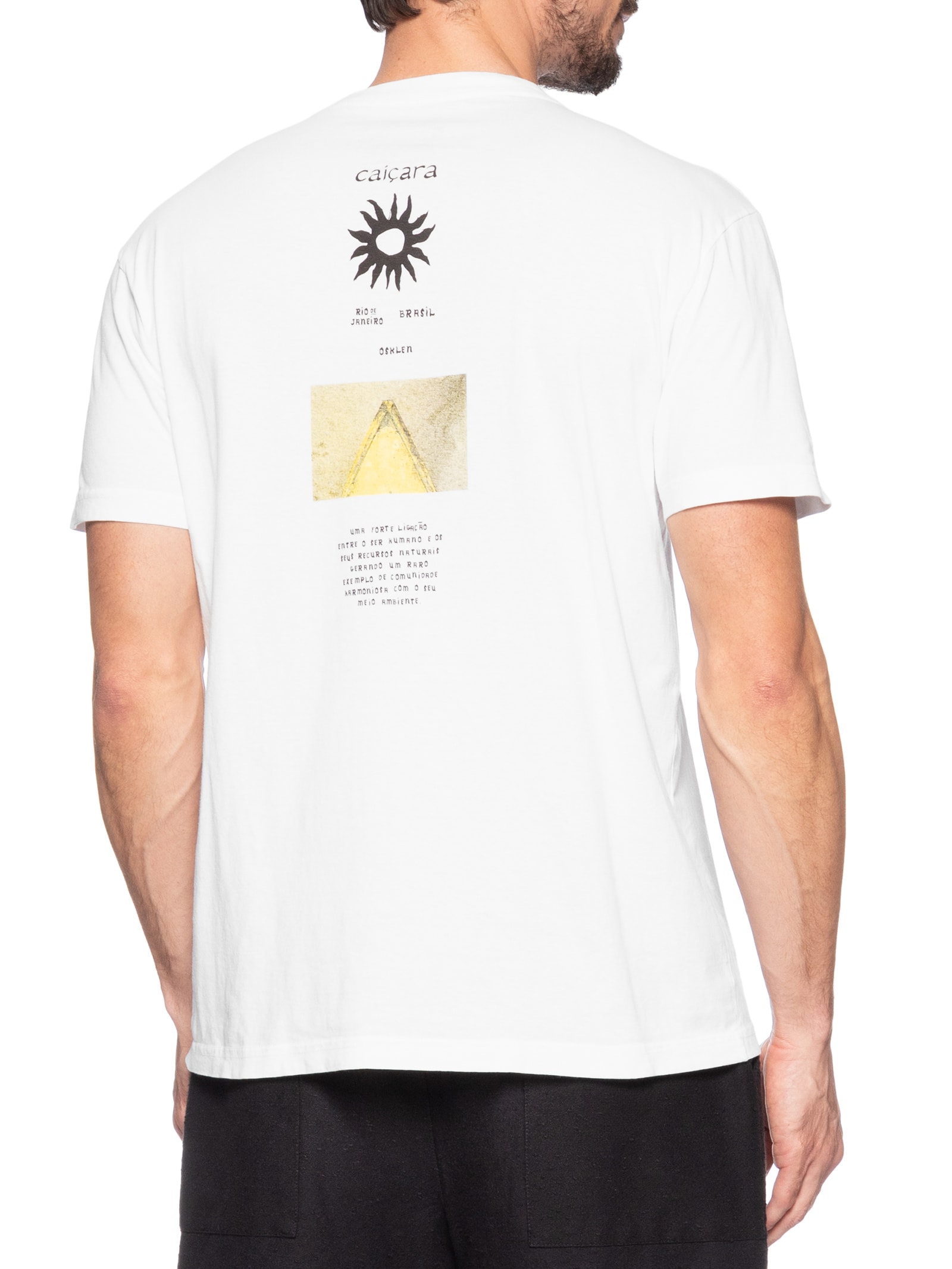 Camiseta Masculina Manga Curta Gola Careca Stone Caiçara Pics Branco Osklen