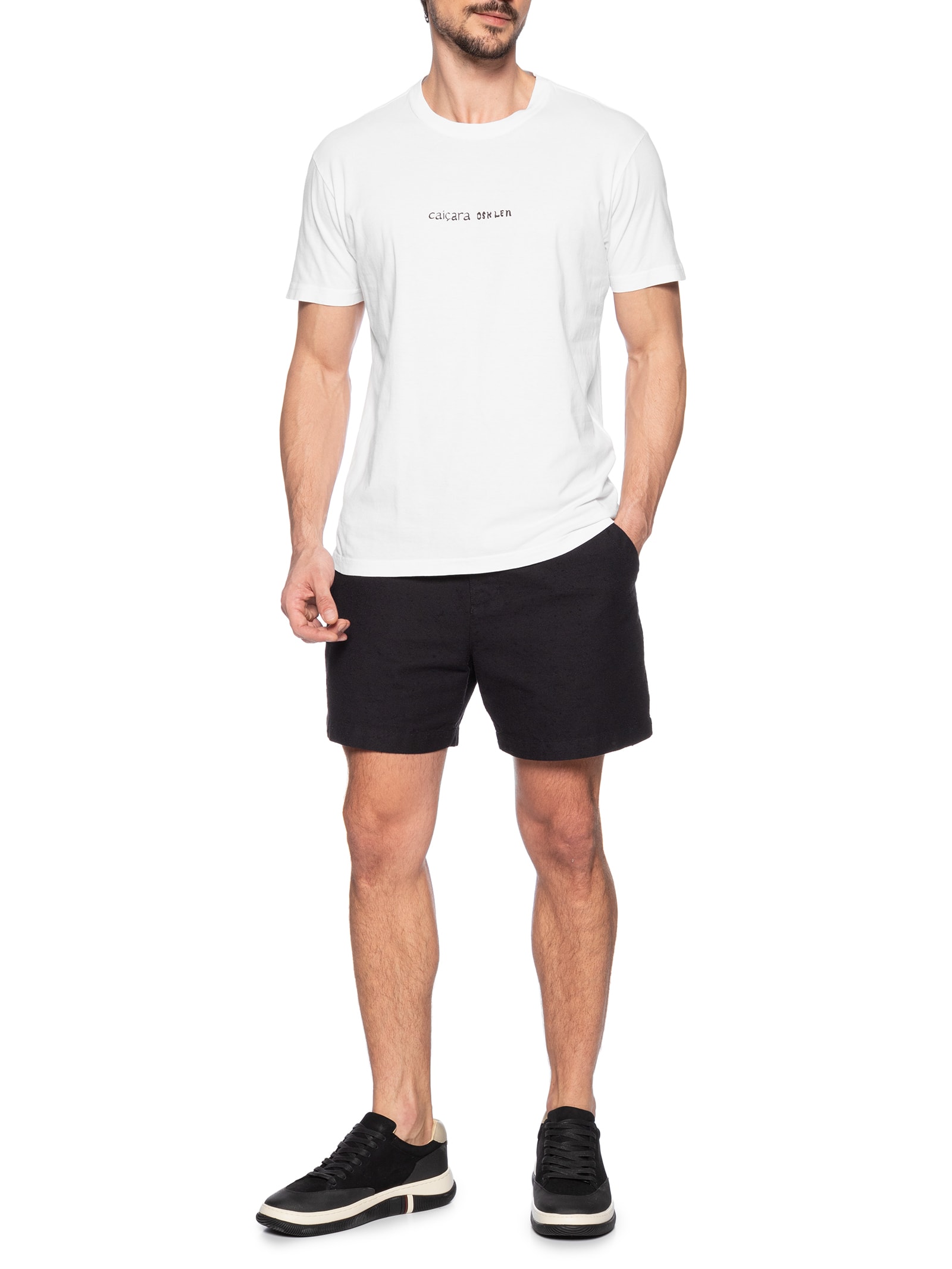 Camiseta Masculina Manga Curta Gola Careca Stone Caiçara Pics Branco Osklen