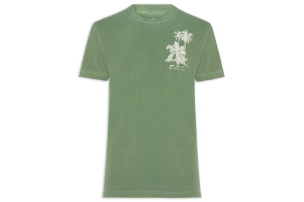 Camiseta Masculina Manga Curta Gola Careca Stone Drawn Palms - Verde