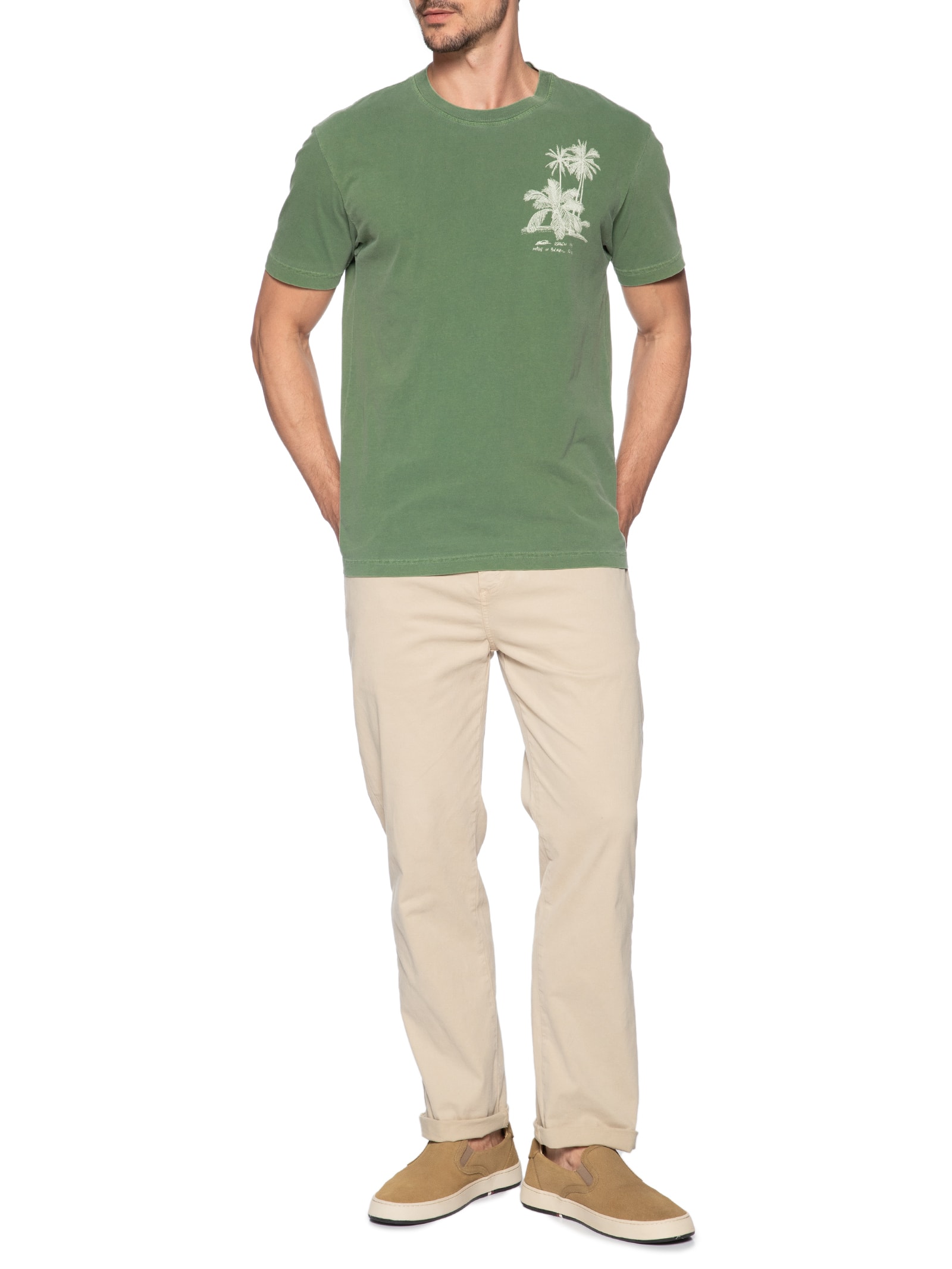 Camiseta Masculina Manga Curta Gola Careca Stone Drawn Palms Verde Osklen