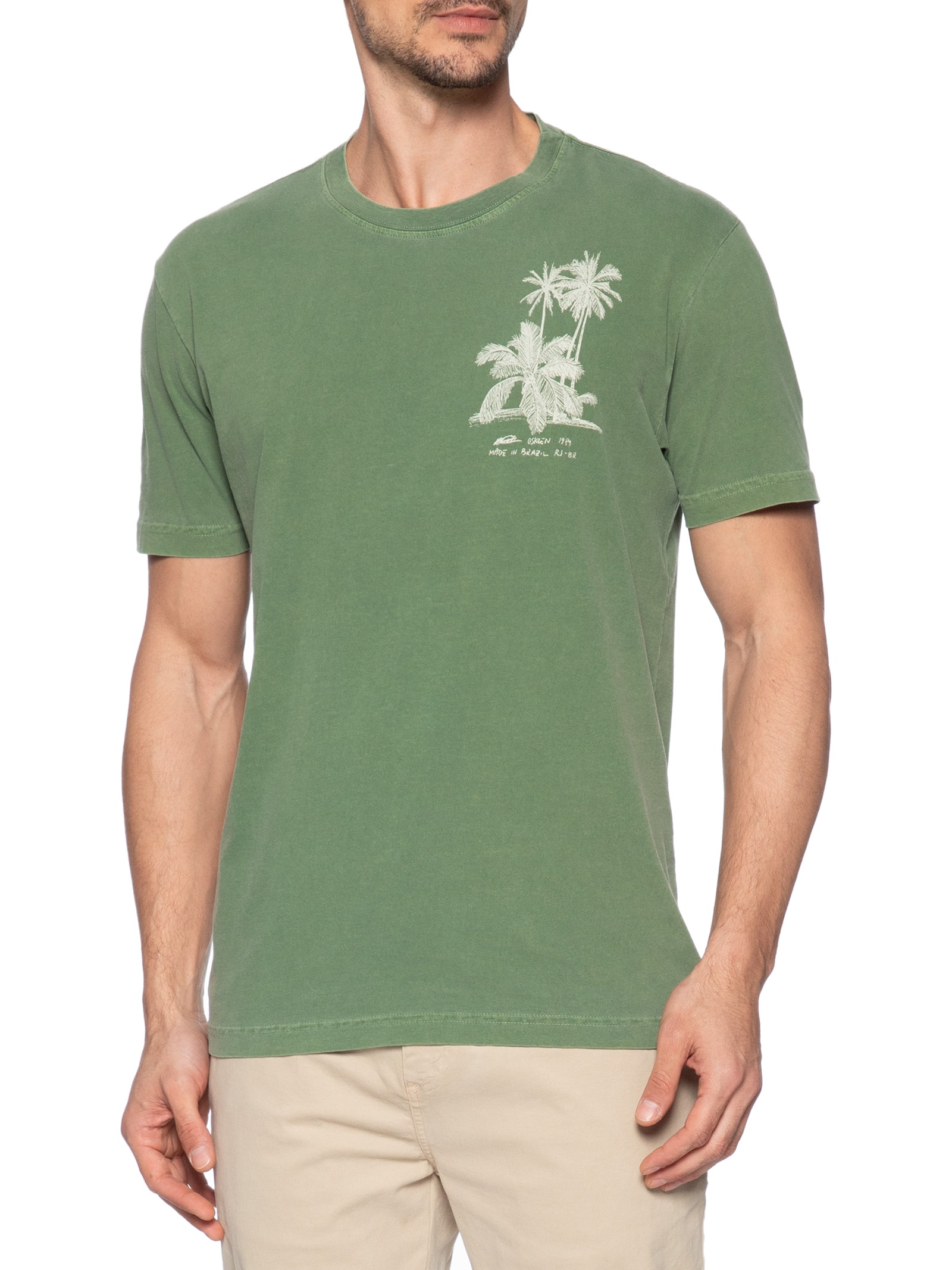 Camiseta Masculina Manga Curta Gola Careca Stone Drawn Palms Verde Osklen