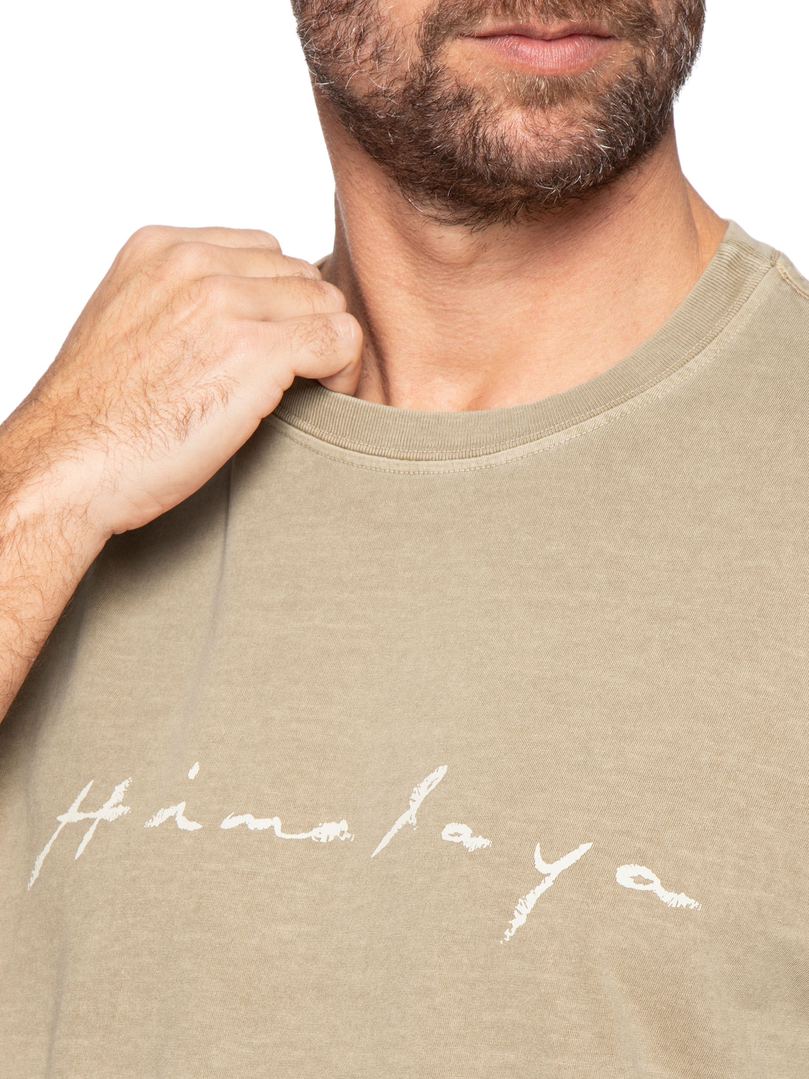 Camiseta Masculina Manga Curta Gola Careca Stone Exphimalaya Bege Osklen