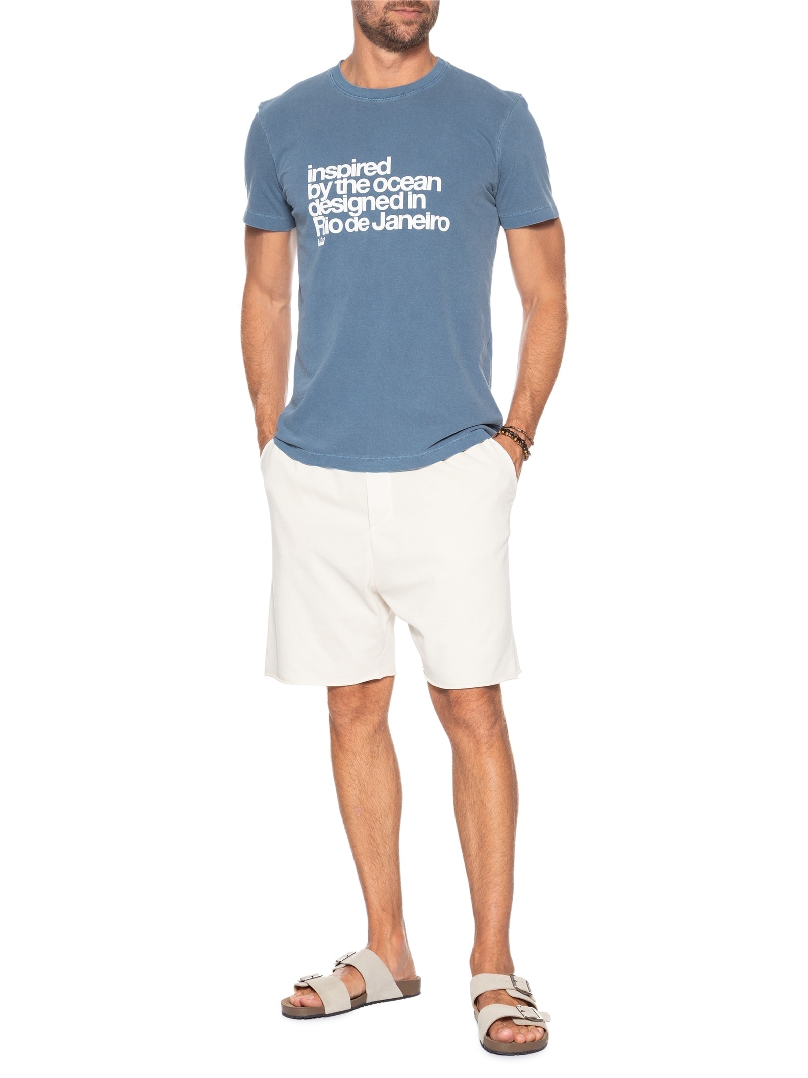 Camiseta Masculina Manga Curta Gola Careca Stone Inspired By The Ocean Azul Osklen