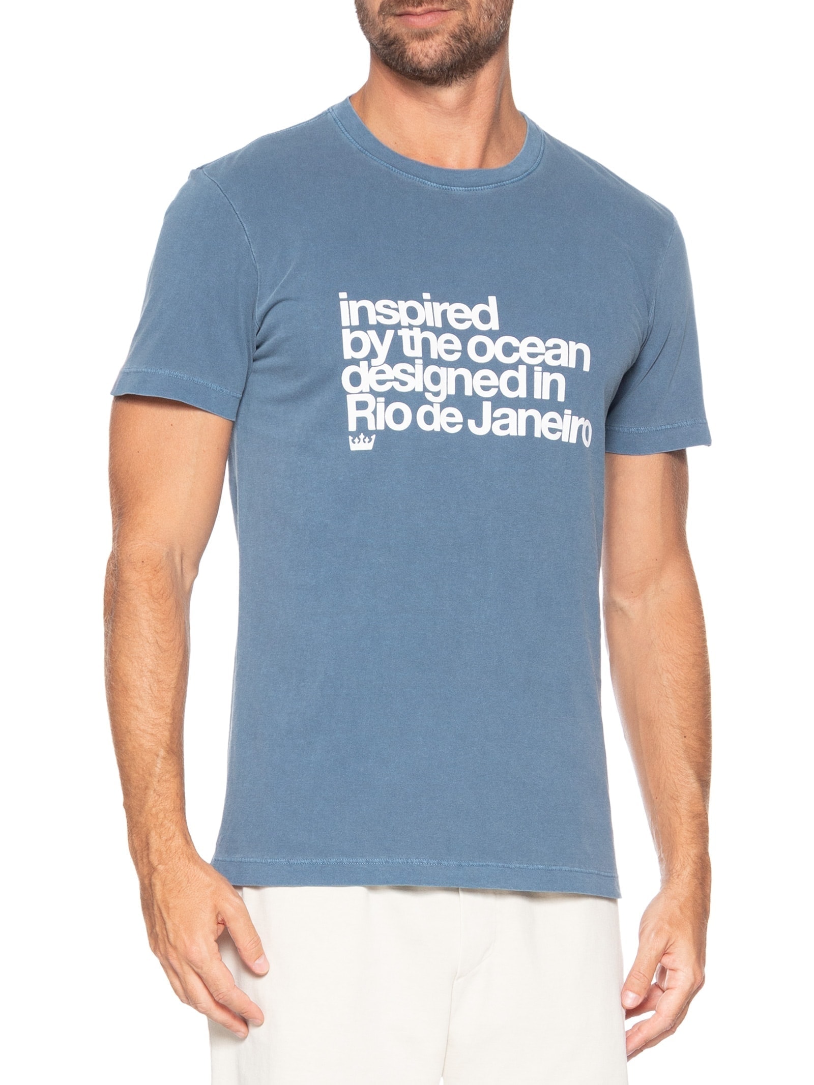 Camiseta Masculina Manga Curta Gola Careca Stone Inspired By The Ocean Azul Osklen