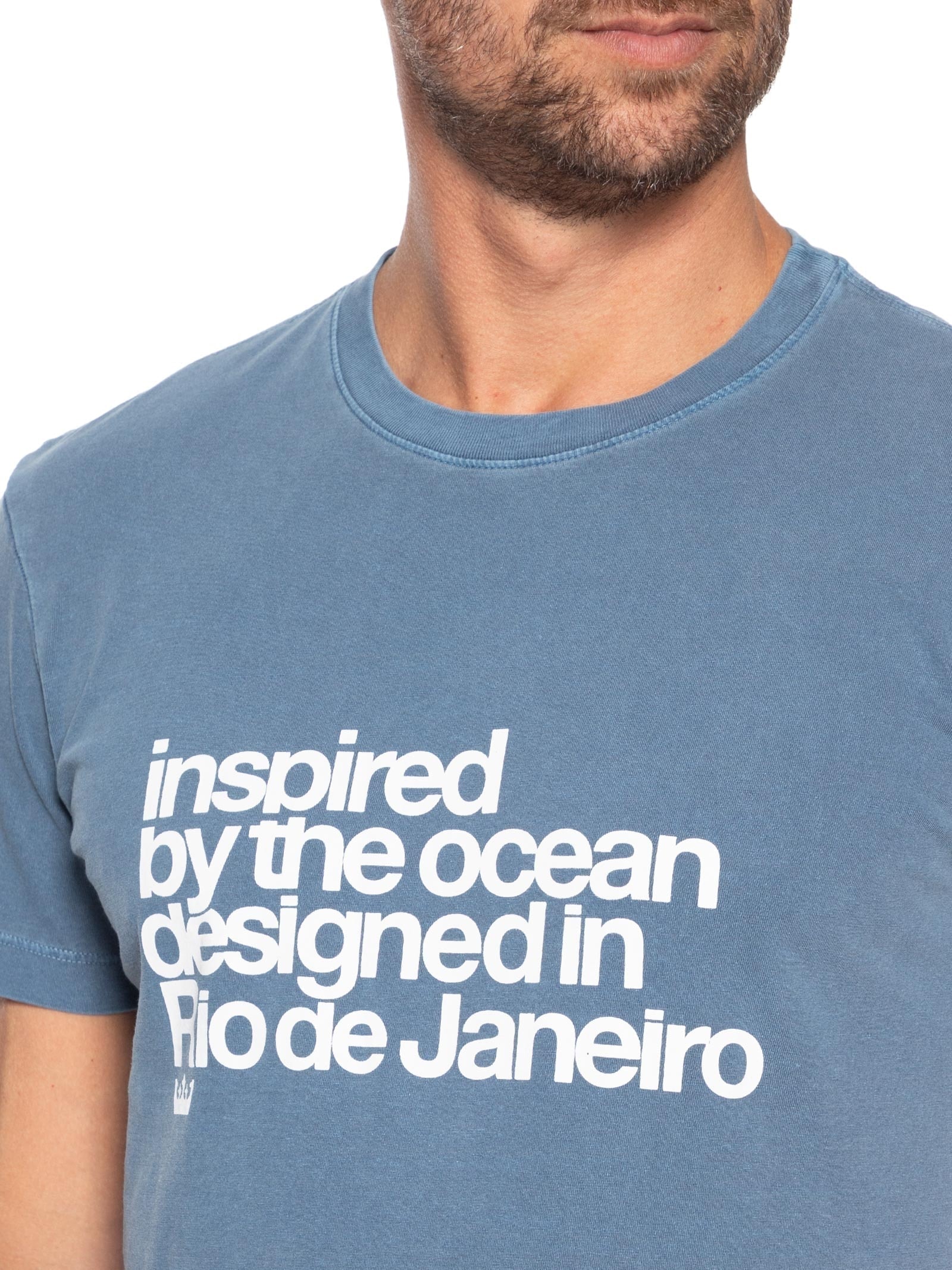 Camiseta Masculina Manga Curta Gola Careca Stone Inspired By The Ocean Azul Osklen