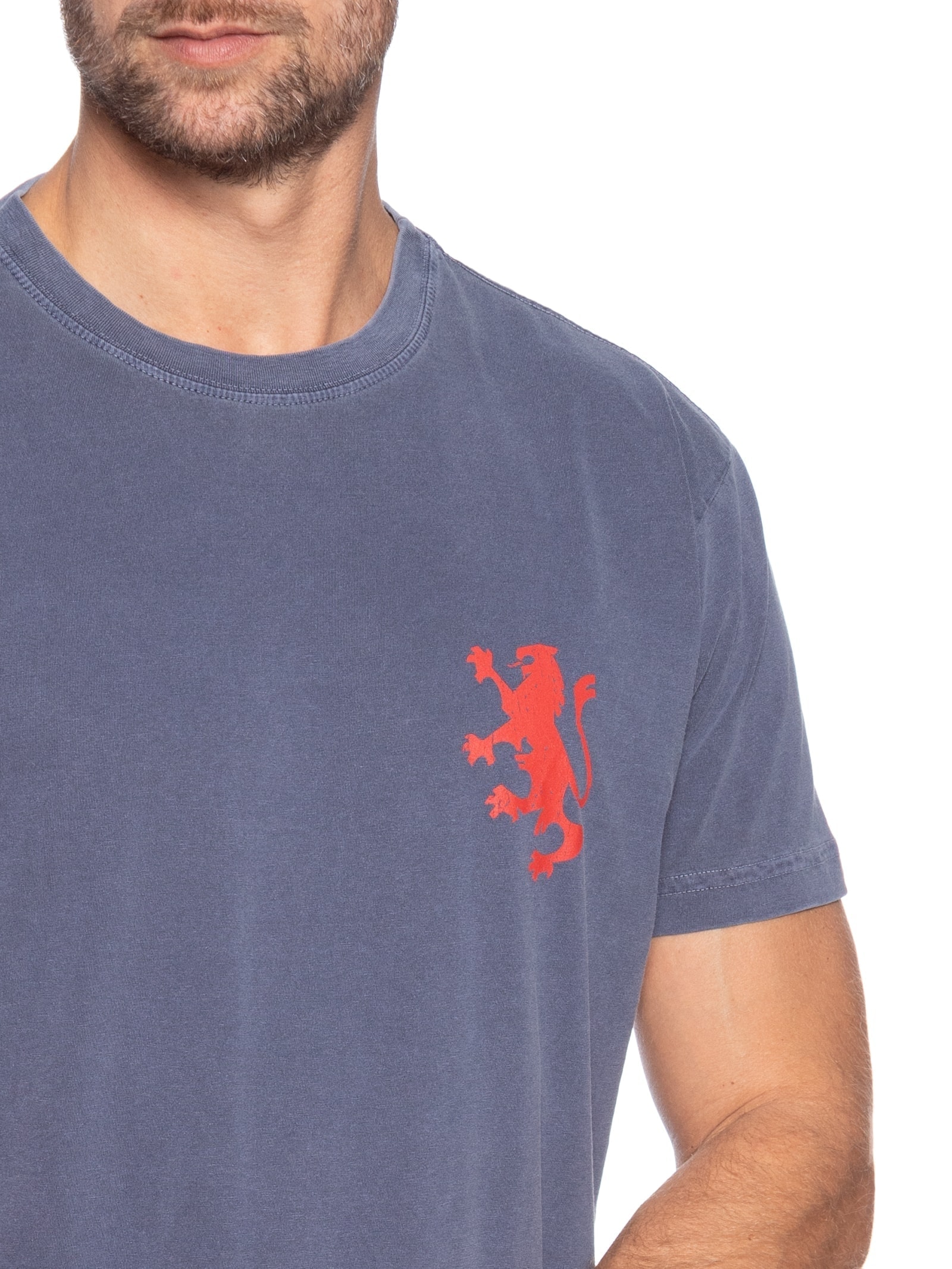 Camiseta Masculina Manga Curta Gola Careca Stone Leao Azul Osklen