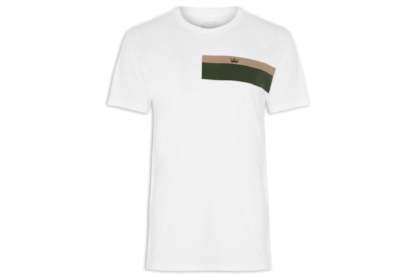 Camiseta Masculina Manga Curta Gola Careca Stone Listrado Black Sand - Branco