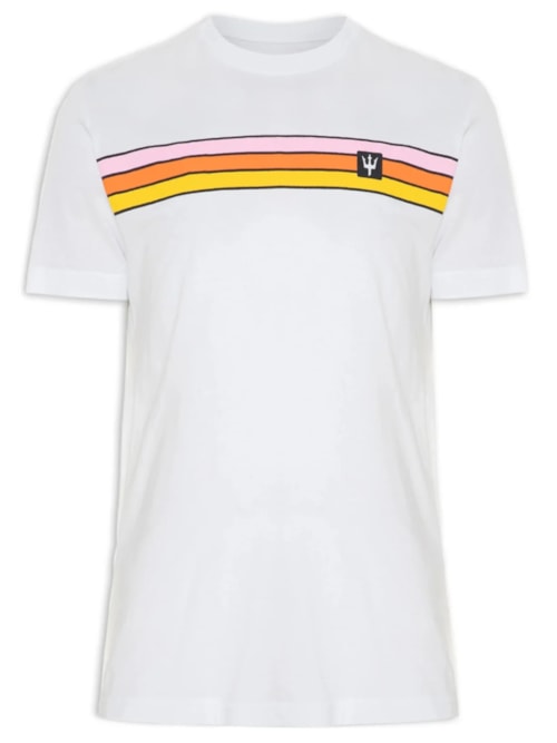 Camiseta Masculina Manga Curta Gola Careca Stone Listrado Vintage – Branco