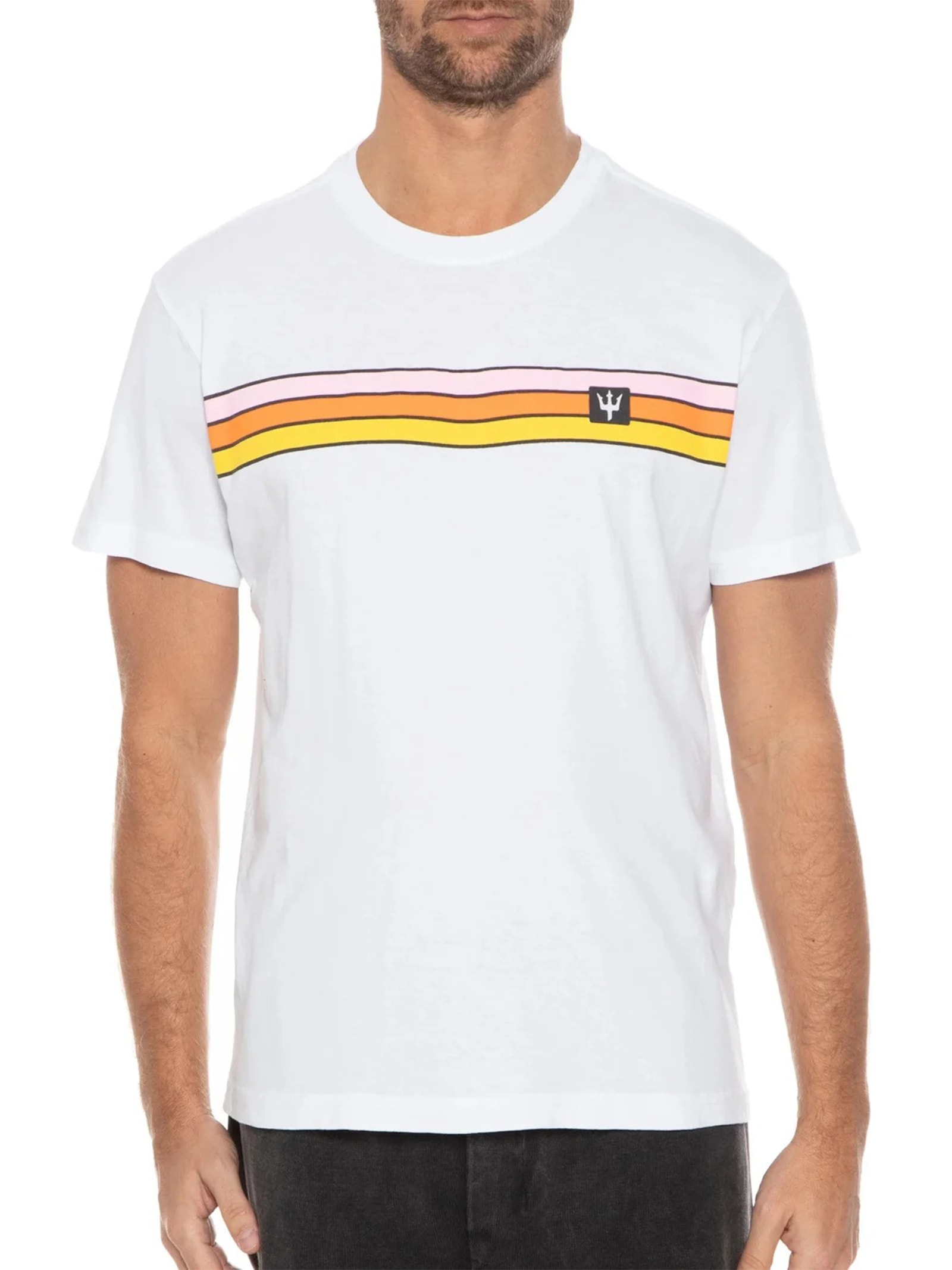 Camiseta Masculina Manga Curta Gola Careca Stone Listrado Vintage  Branco Osklen