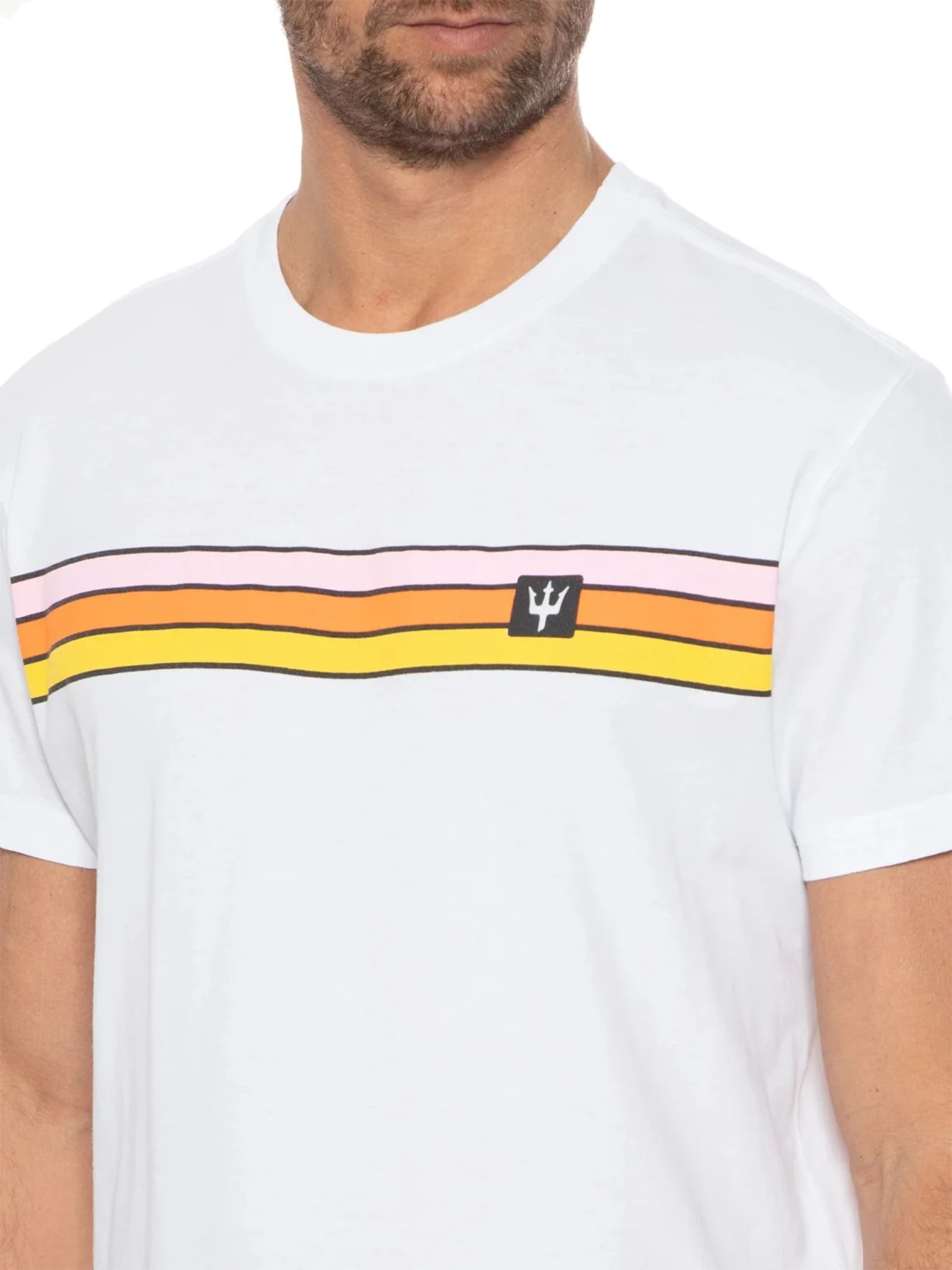 Camiseta Masculina Manga Curta Gola Careca Stone Listrado Vintage  Branco Osklen