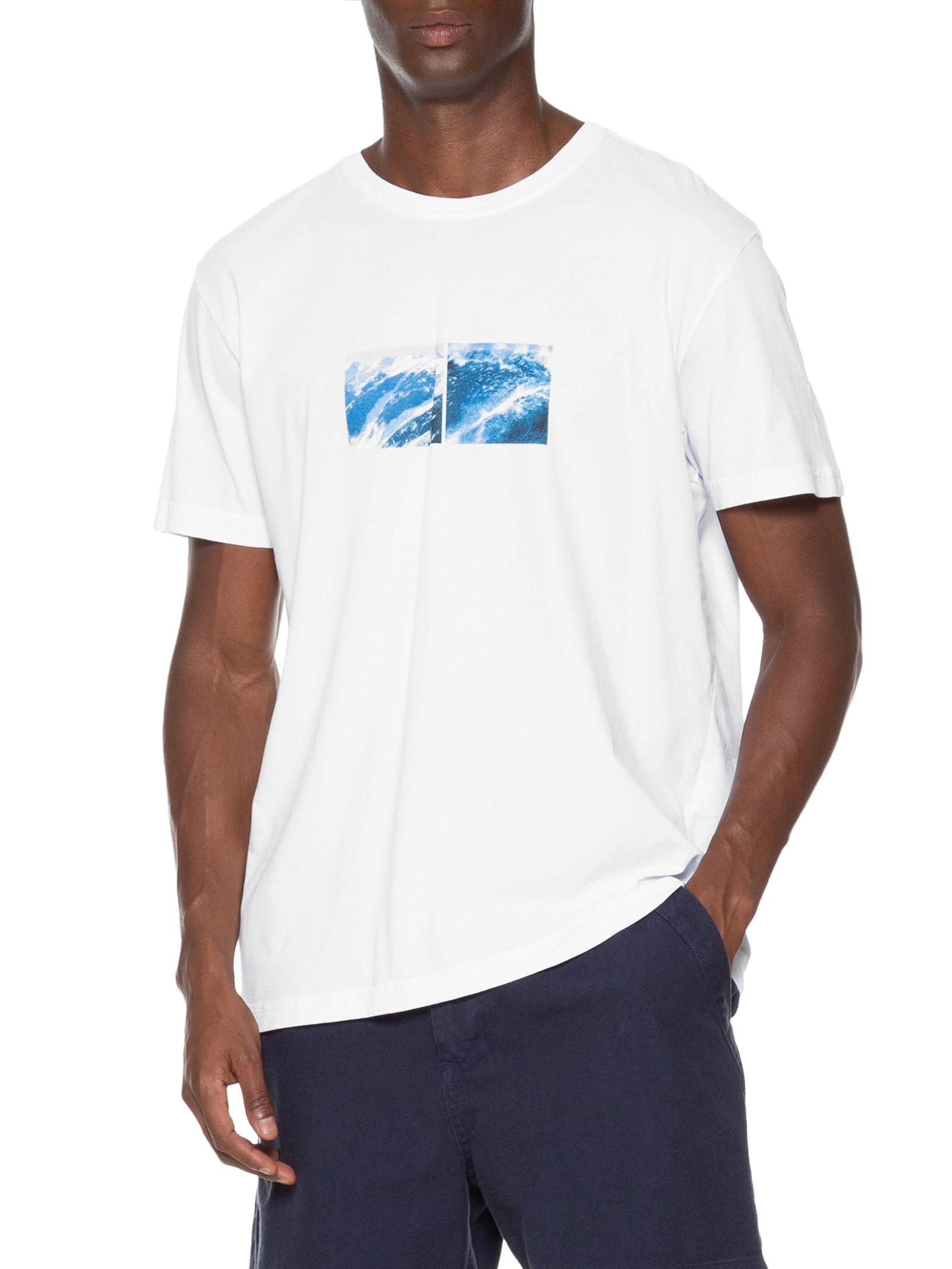 Camiseta Masculina Manga Curta Gola Careca Stone Neve Mar Branco Osklen