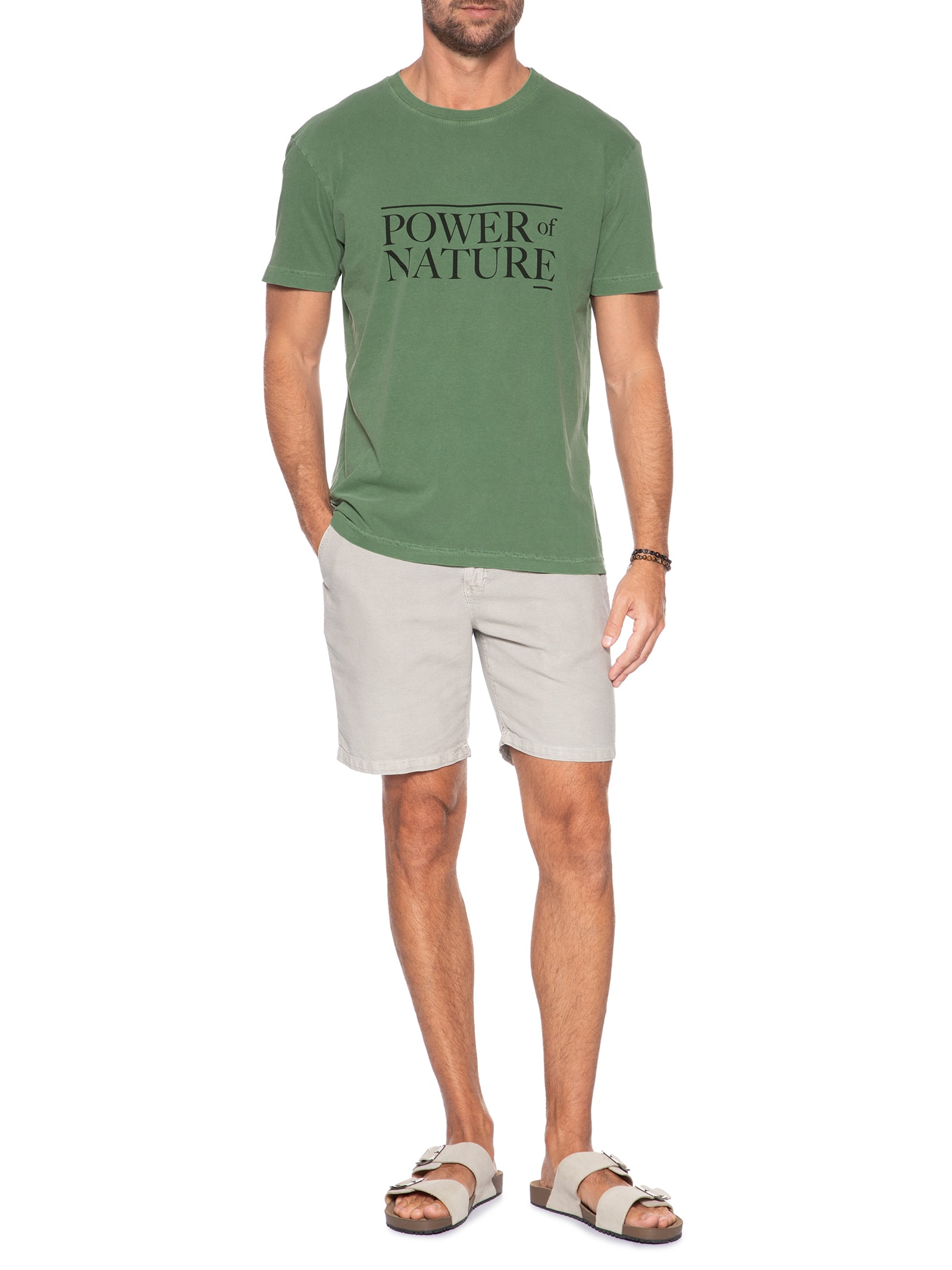 Camiseta Masculina Manga Curta Gola Careca Stone Power Of Nature Verde Osklen