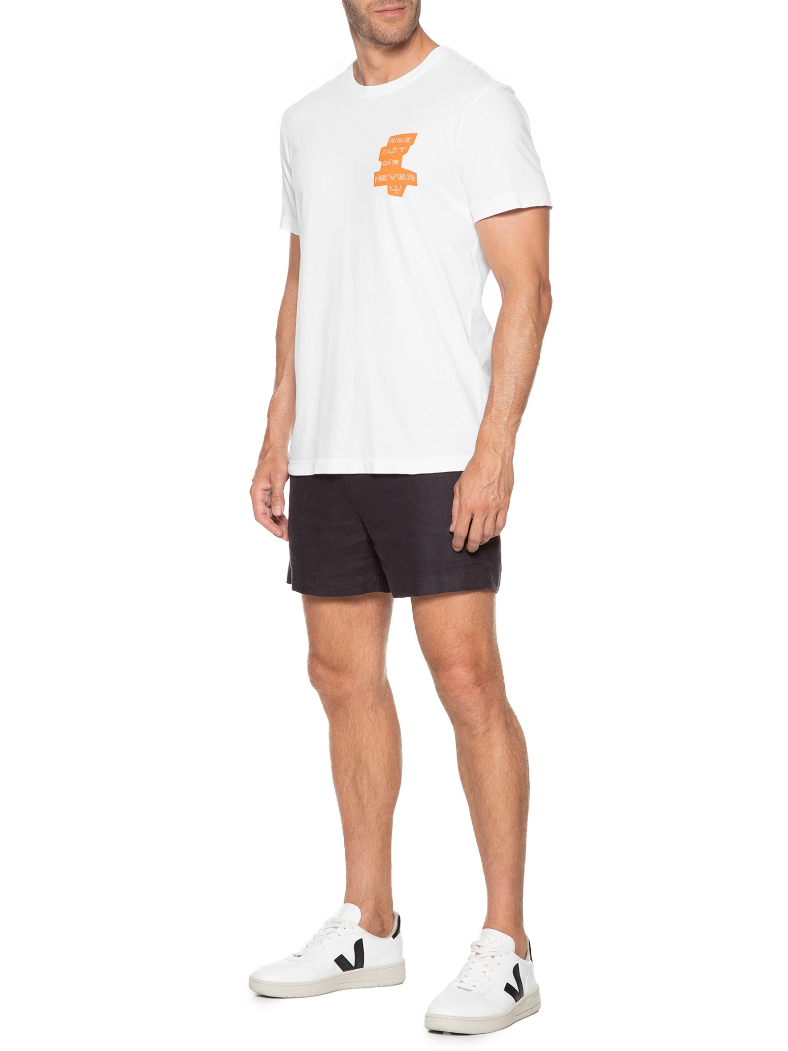 Camiseta Masculina Manga Curta Gola Careca Stone Ride Fast Branco Osklen