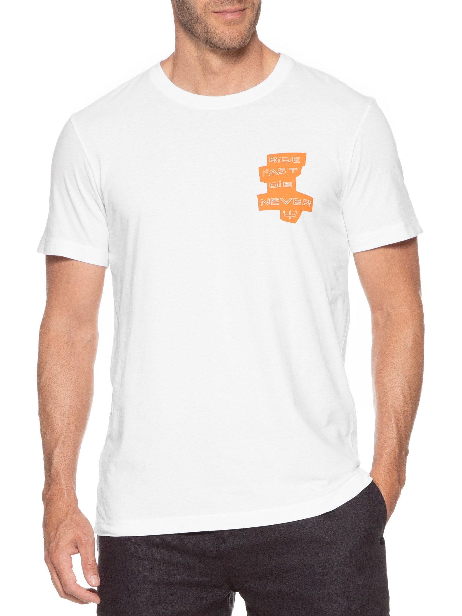 Camiseta Masculina Manga Curta Gola Careca Stone Ride Fast Branco Osklen