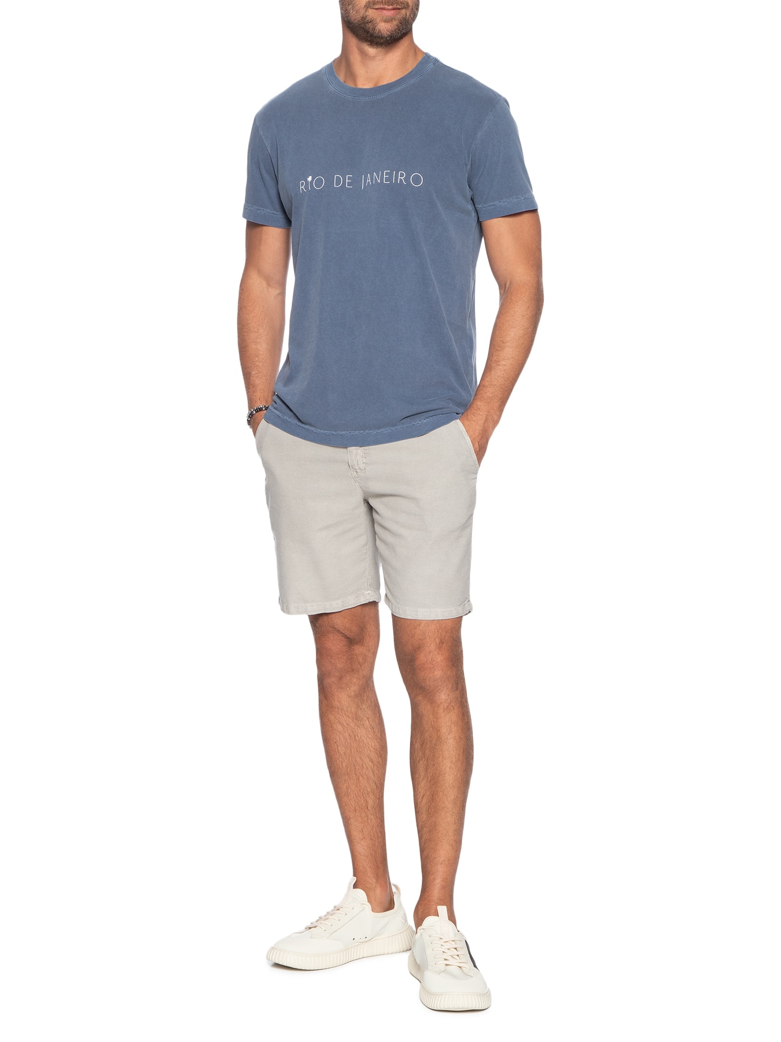 Camiseta Masculina Manga Curta Gola Careca Stone Rio Azul Osklen