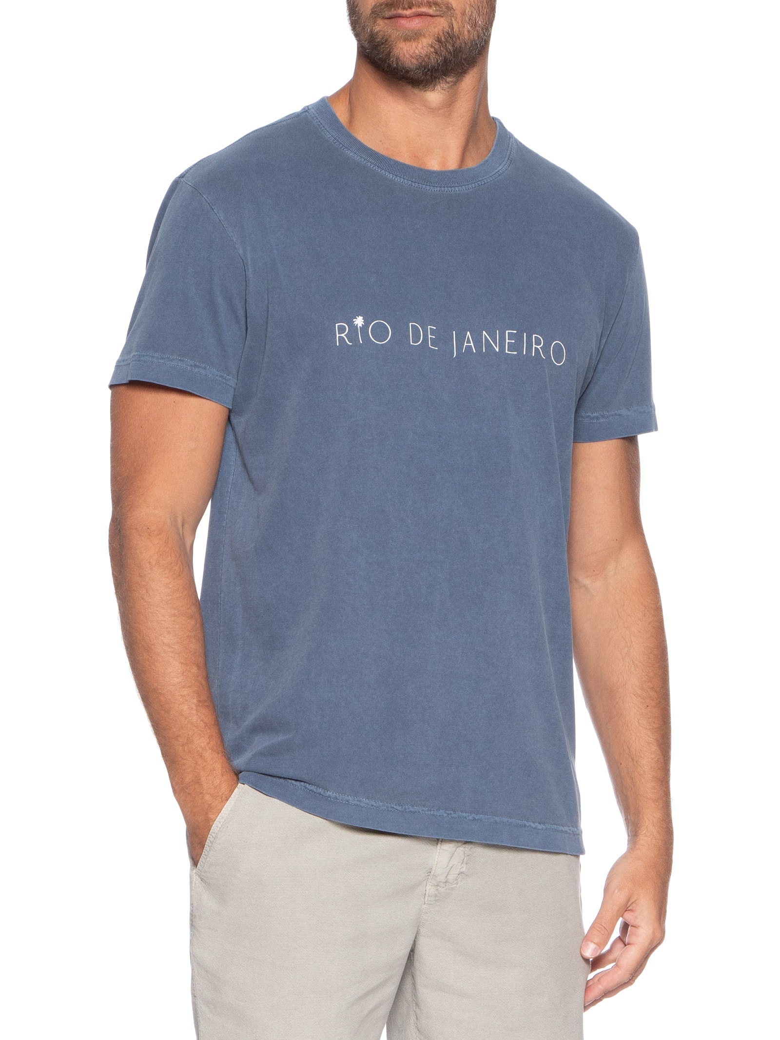 Camiseta Masculina Manga Curta Gola Careca Stone Rio Azul Osklen