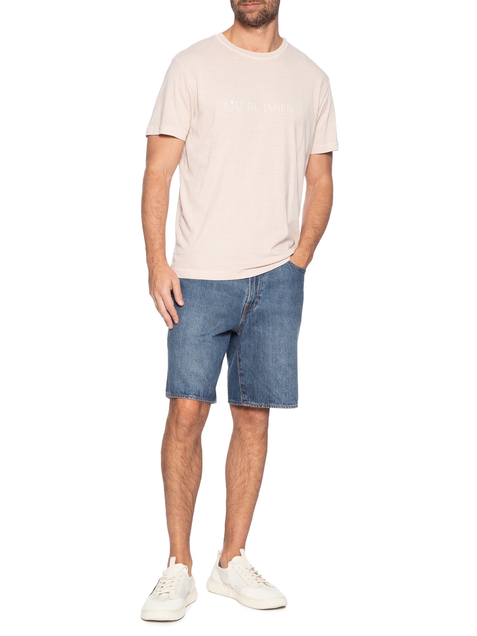 Camiseta Masculina Manga Curta Gola Careca Stone Rio Rosa Osklen