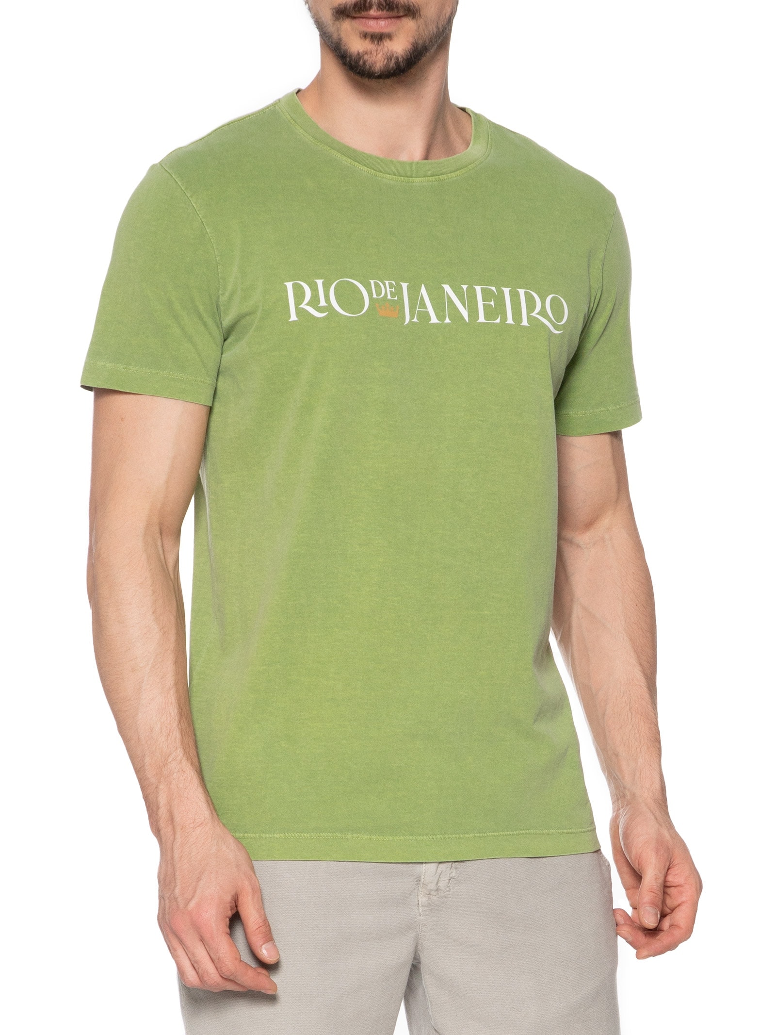 Camiseta Masculina Manga Curta Gola Careca Stone Rio Serifado Verde Osklen