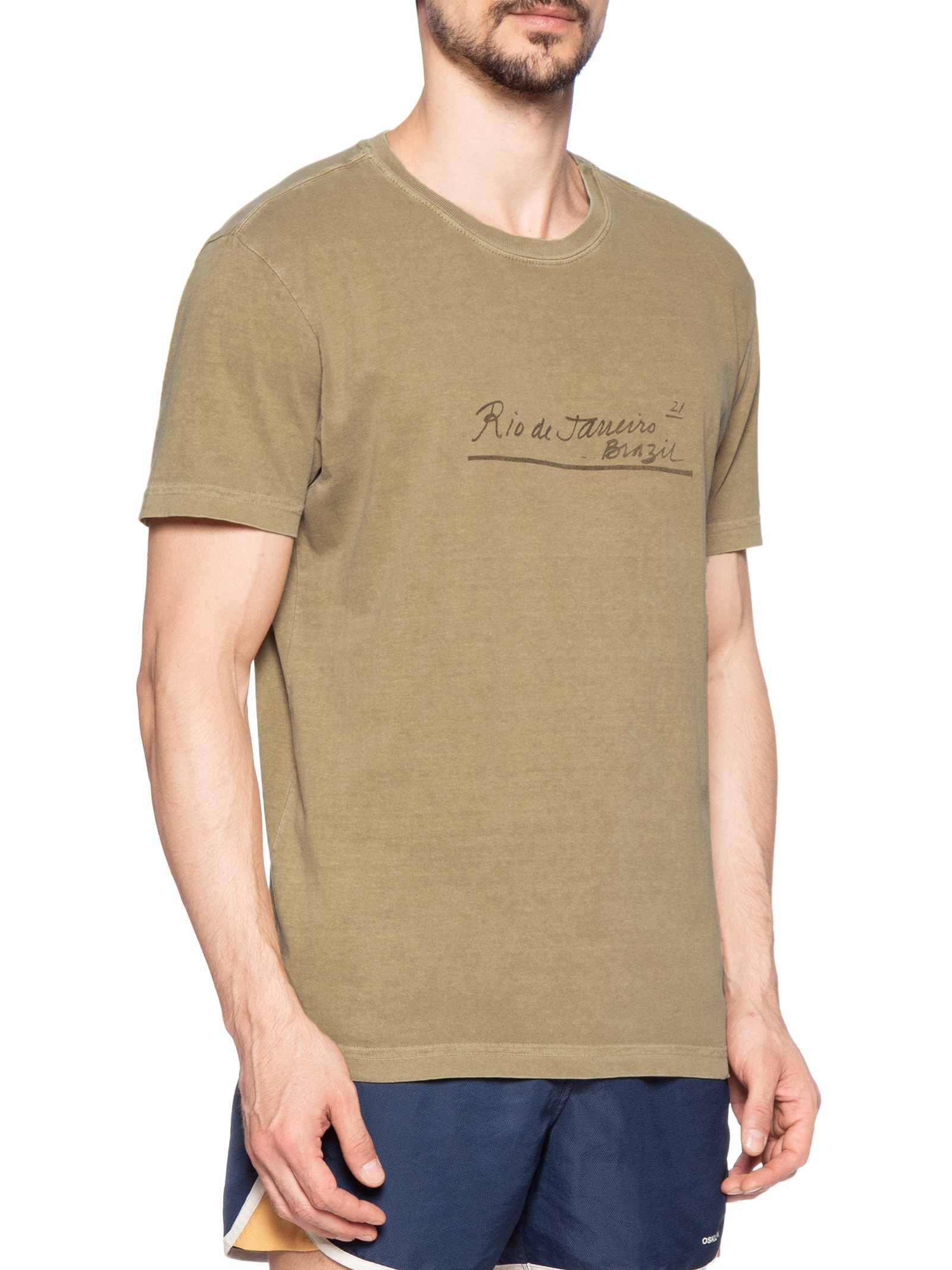 Camiseta Masculina Manga Curta Gola Careca Stone Rj Letter Bege Osklen