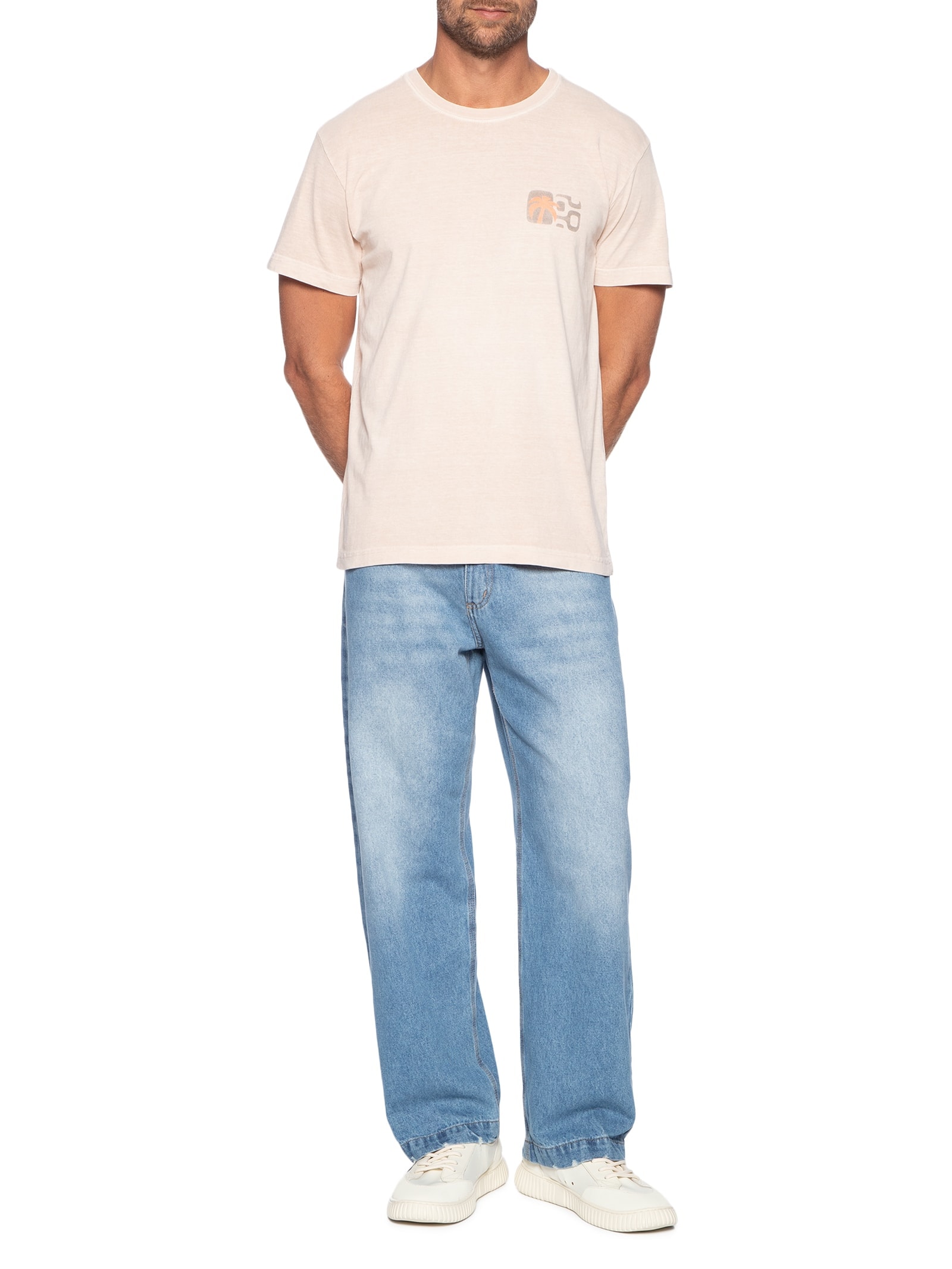 ?Camiseta Masculina Manga Curta Gola Careca Stone Seaside View Rosa Osklen