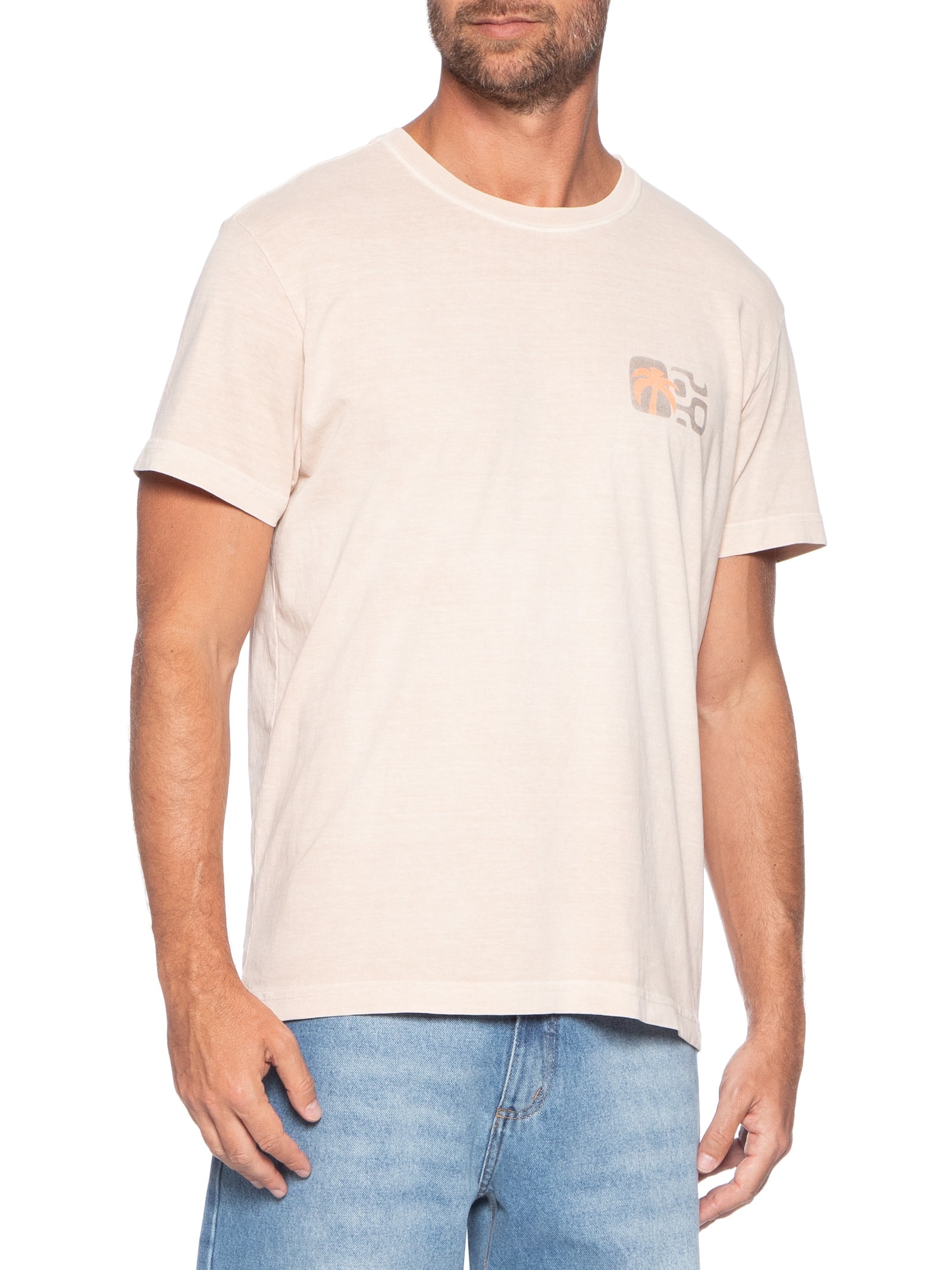 ?Camiseta Masculina Manga Curta Gola Careca Stone Seaside View Rosa Osklen