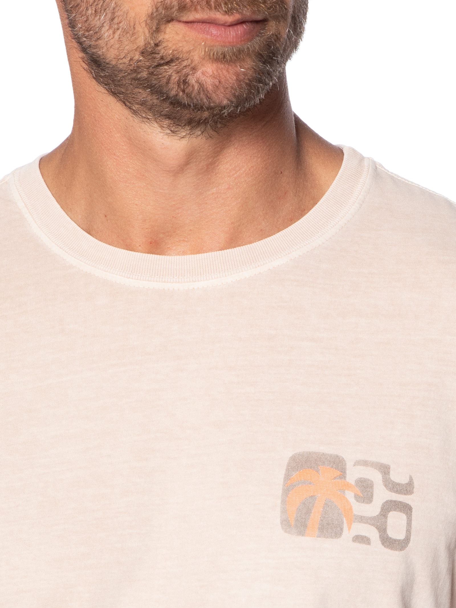 ?Camiseta Masculina Manga Curta Gola Careca Stone Seaside View Rosa Osklen