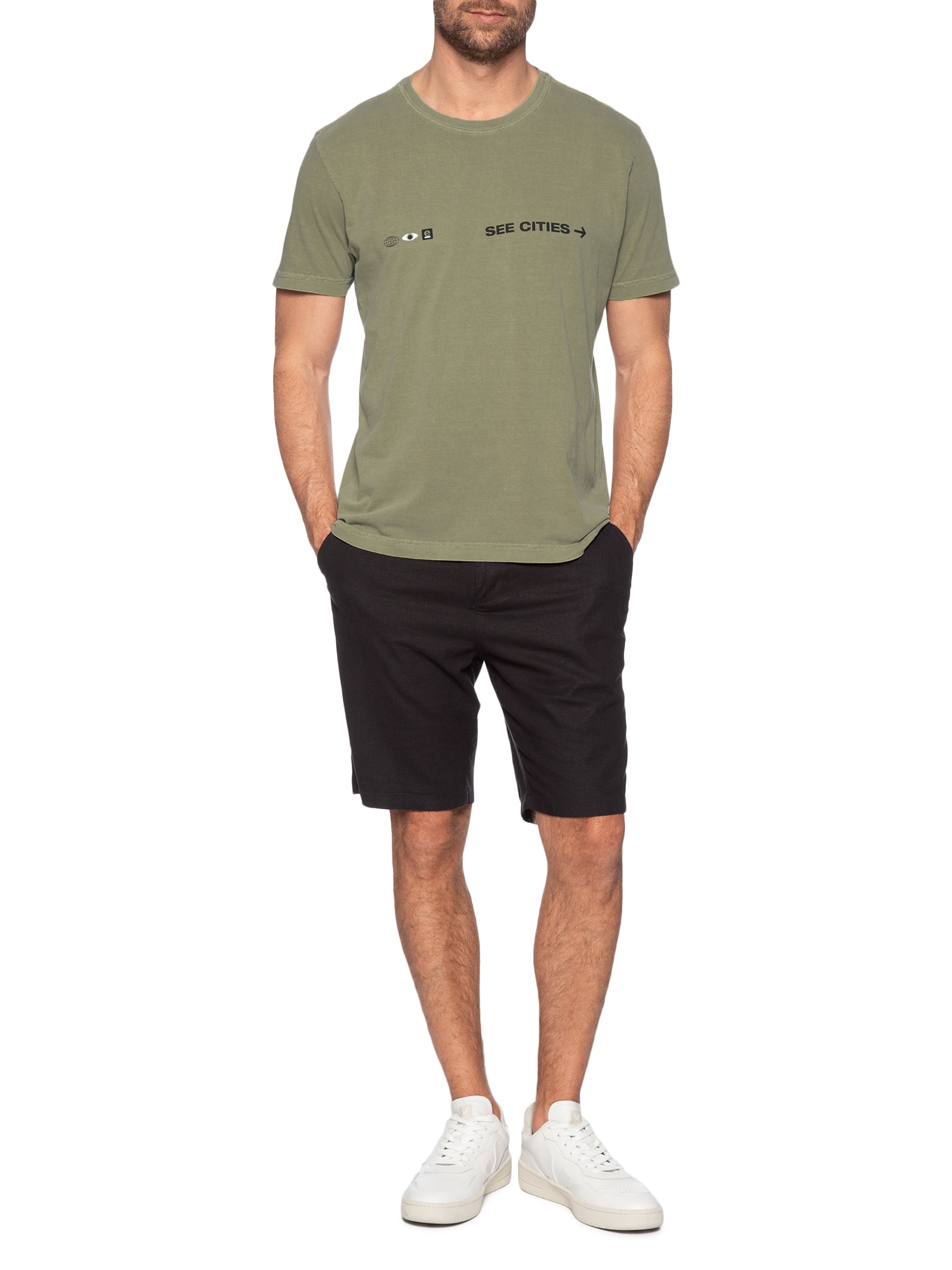 Camiseta Masculina Manga Curta Gola Careca Stone See Cities As Ecosystems Bege Osklen