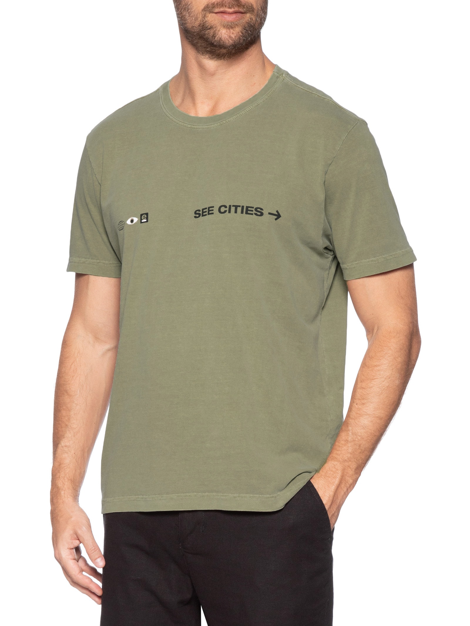 Camiseta Masculina Manga Curta Gola Careca Stone See Cities As Ecosystems Bege Osklen