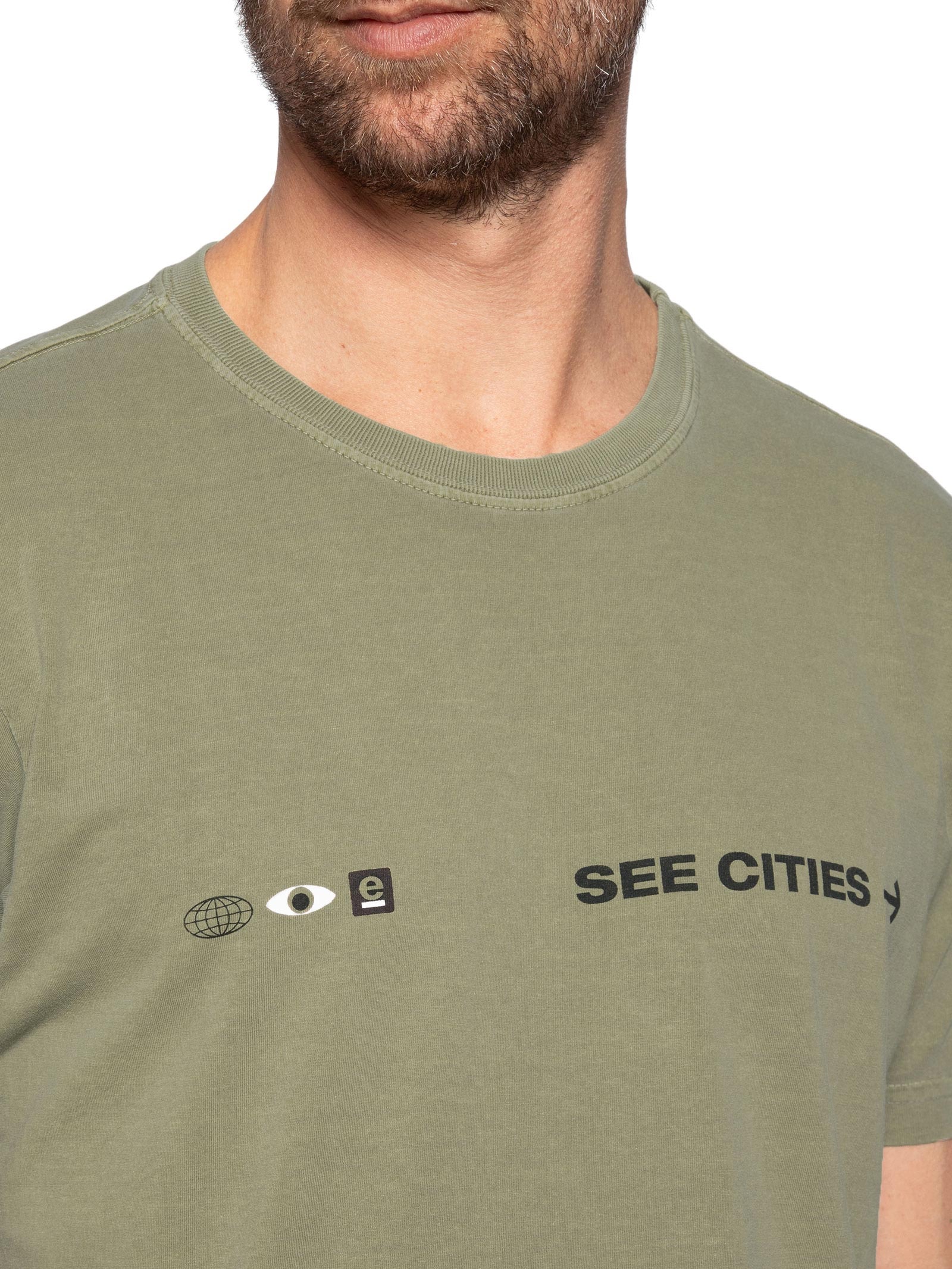 Camiseta Masculina Manga Curta Gola Careca Stone See Cities As Ecosystems Bege Osklen