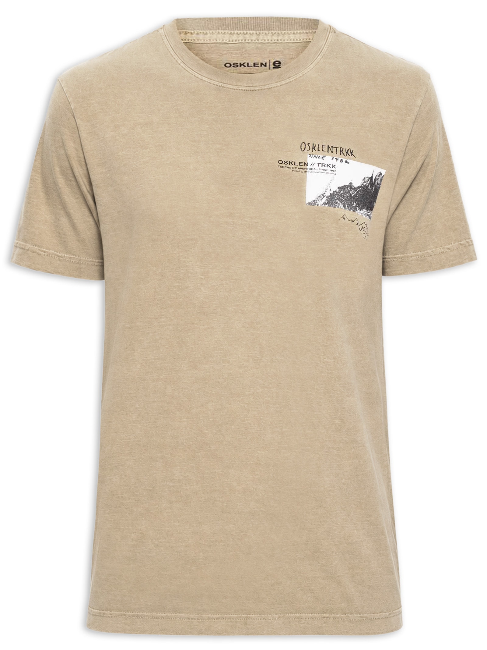 Camiseta Masculina Manga Curta Gola Careca Stone Serra Órgãos Bege Osklen